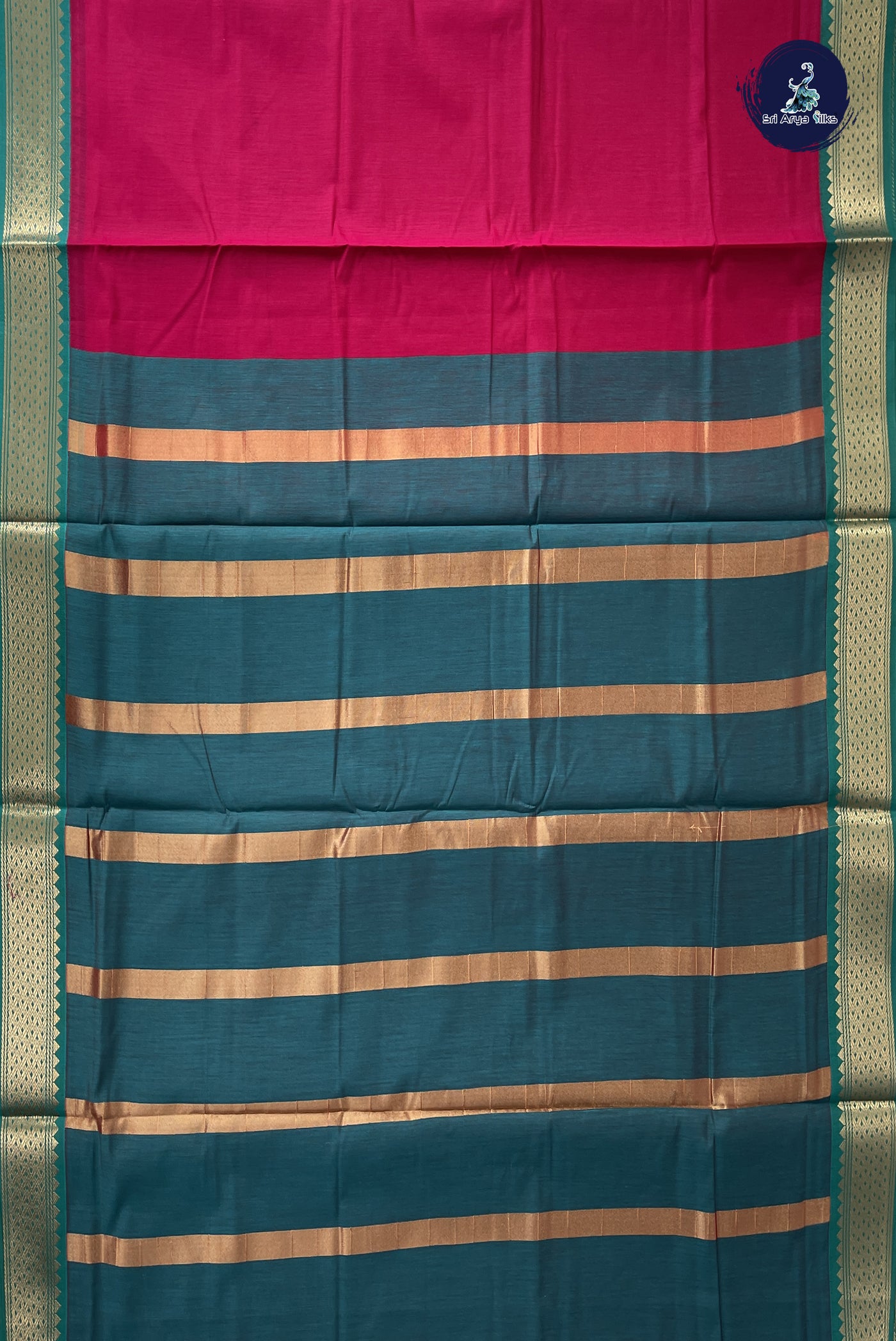 Dark Pink Madisar Semi Silk Cotton Saree With Plain Pattern