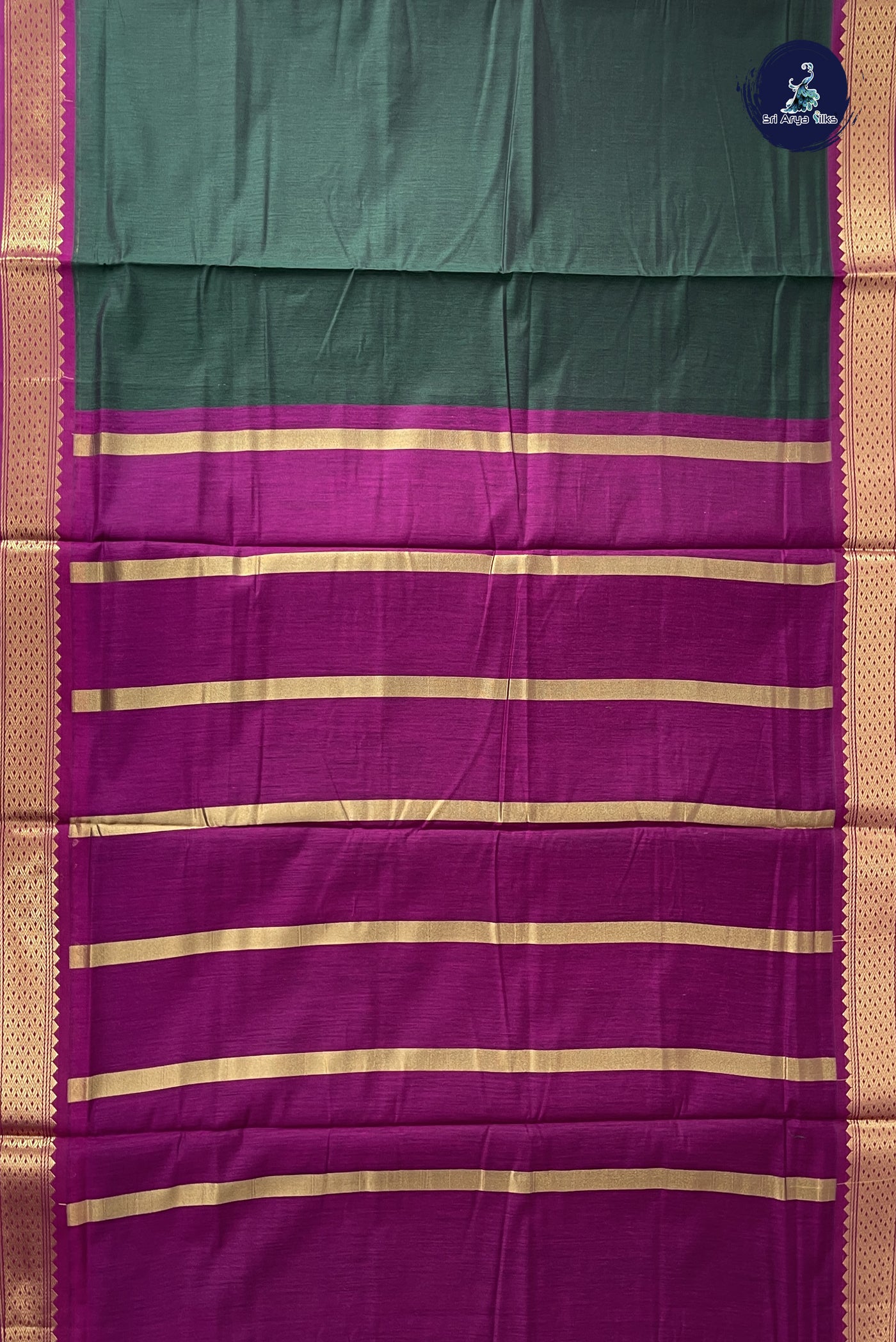 Dark Green Madisar Semi Silk Cotton Saree With Plain Pattern