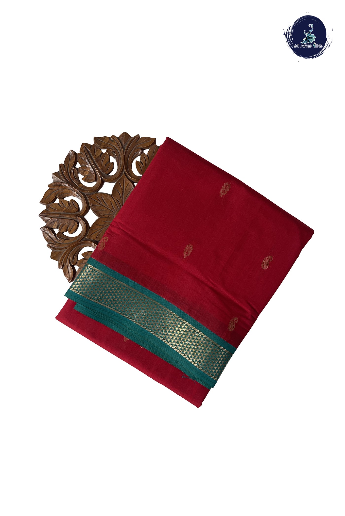 Red Madisar Semi Silk Cotton Saree With Zari Buttas Pattern