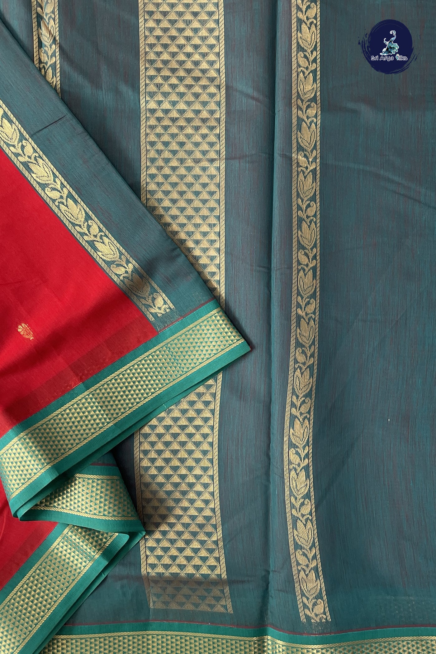 Red Madisar Semi Silk Cotton Saree With Zari Buttas Pattern
