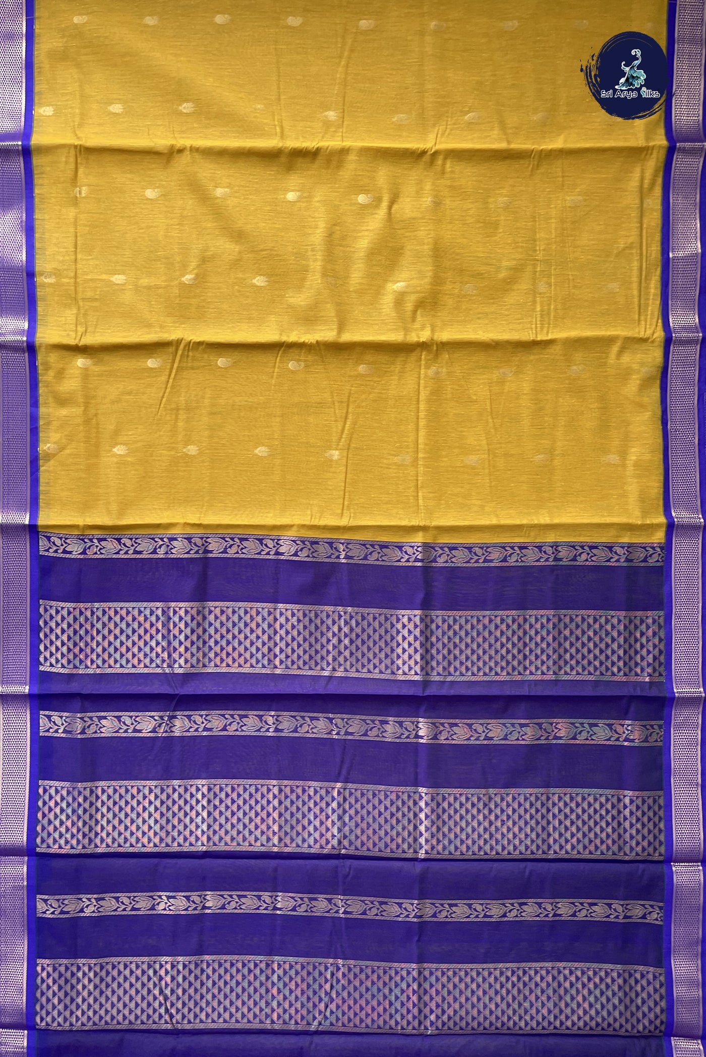 Yellow Madisar Semi Silk Cotton Saree With Zari Buttas Pattern