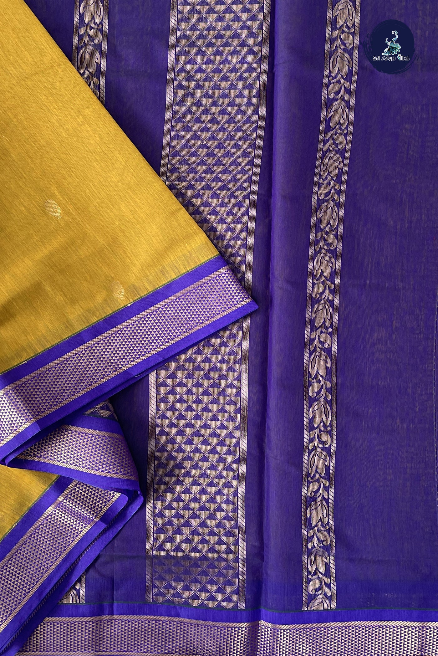 Yellow Madisar Semi Silk Cotton Saree With Zari Buttas Pattern