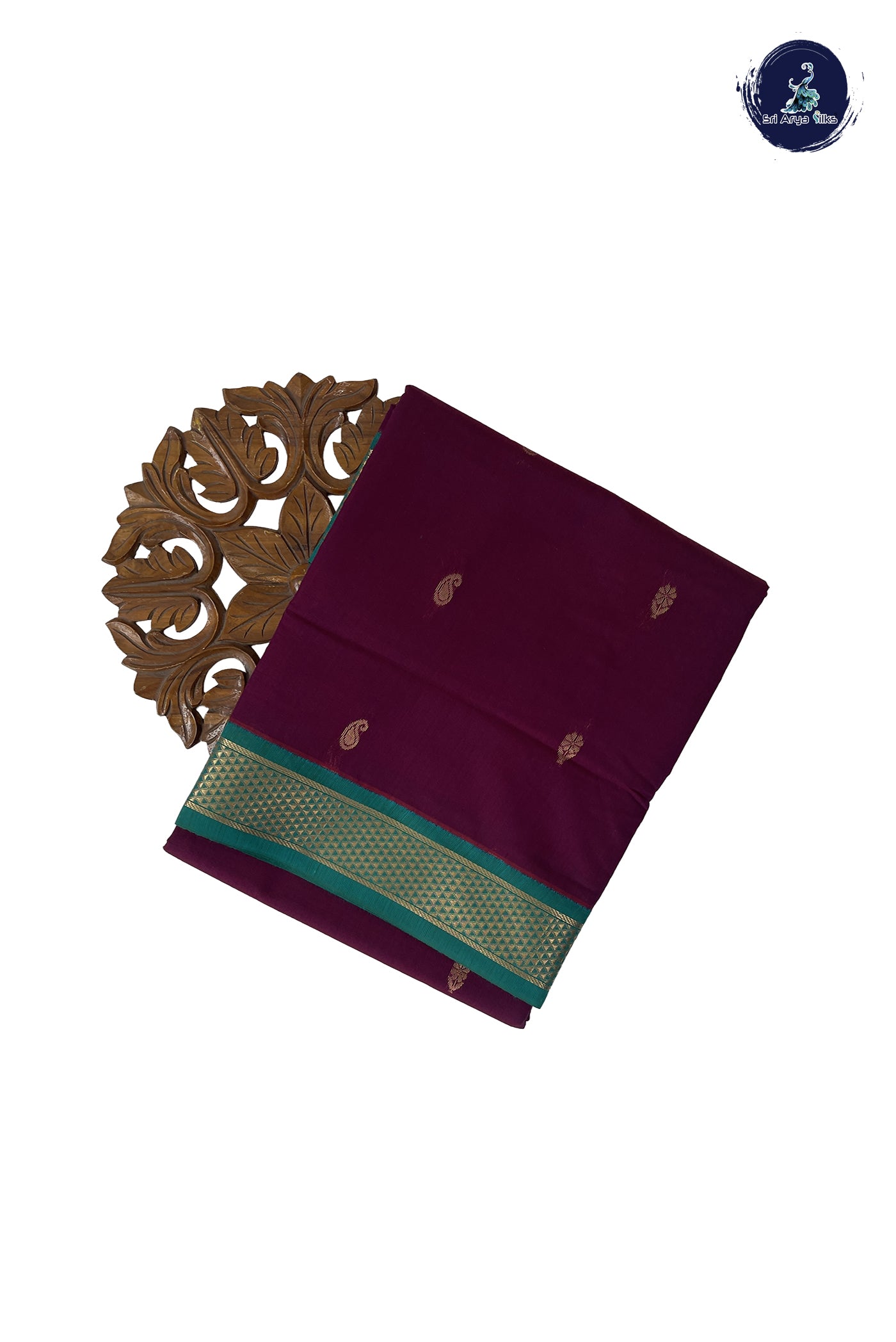 Dual Tone Wine Madisar Semi Silk Cotton Saree With Zari Buttas Pattern