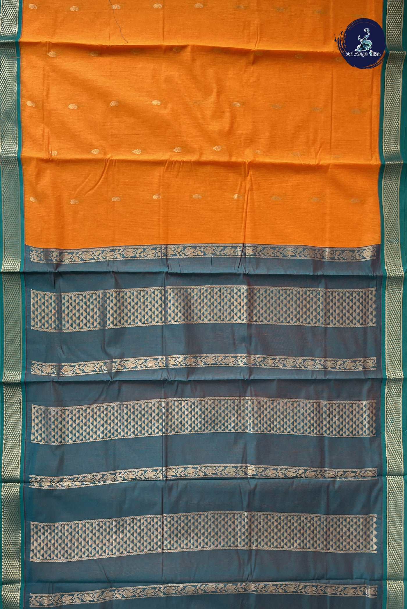 Mango Yellow Madisar Semi Silk Cotton Saree With Zari Buttas Pattern
