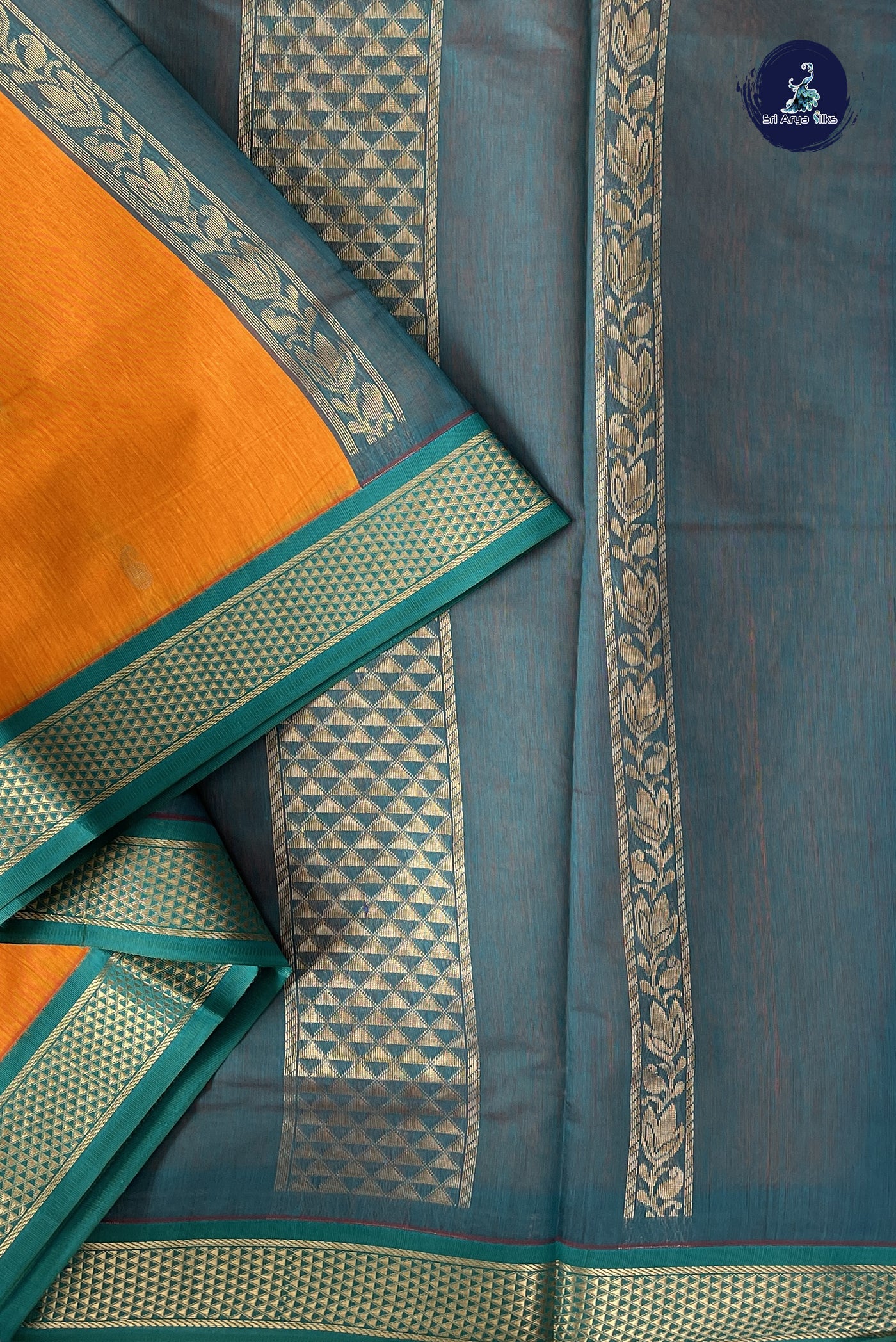 Mango Yellow Madisar Semi Silk Cotton Saree With Zari Buttas Pattern