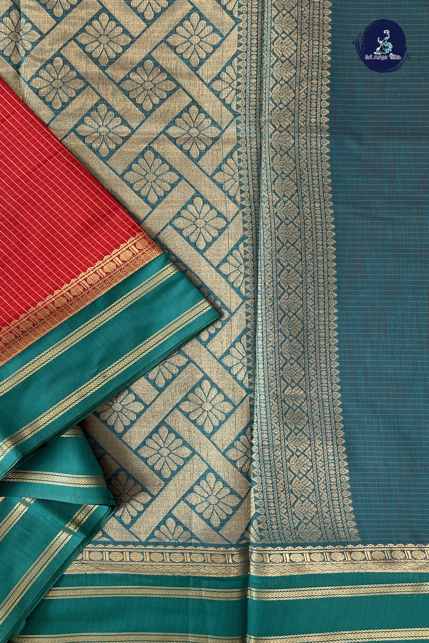 Red Madisar Semi Silk Cotton Saree With Checked Pattern
