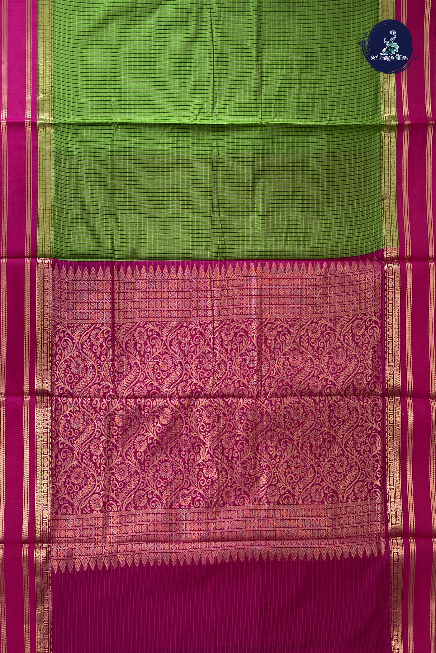 Light Green Madisar Semi Silk Cotton Saree With Checked Pattern