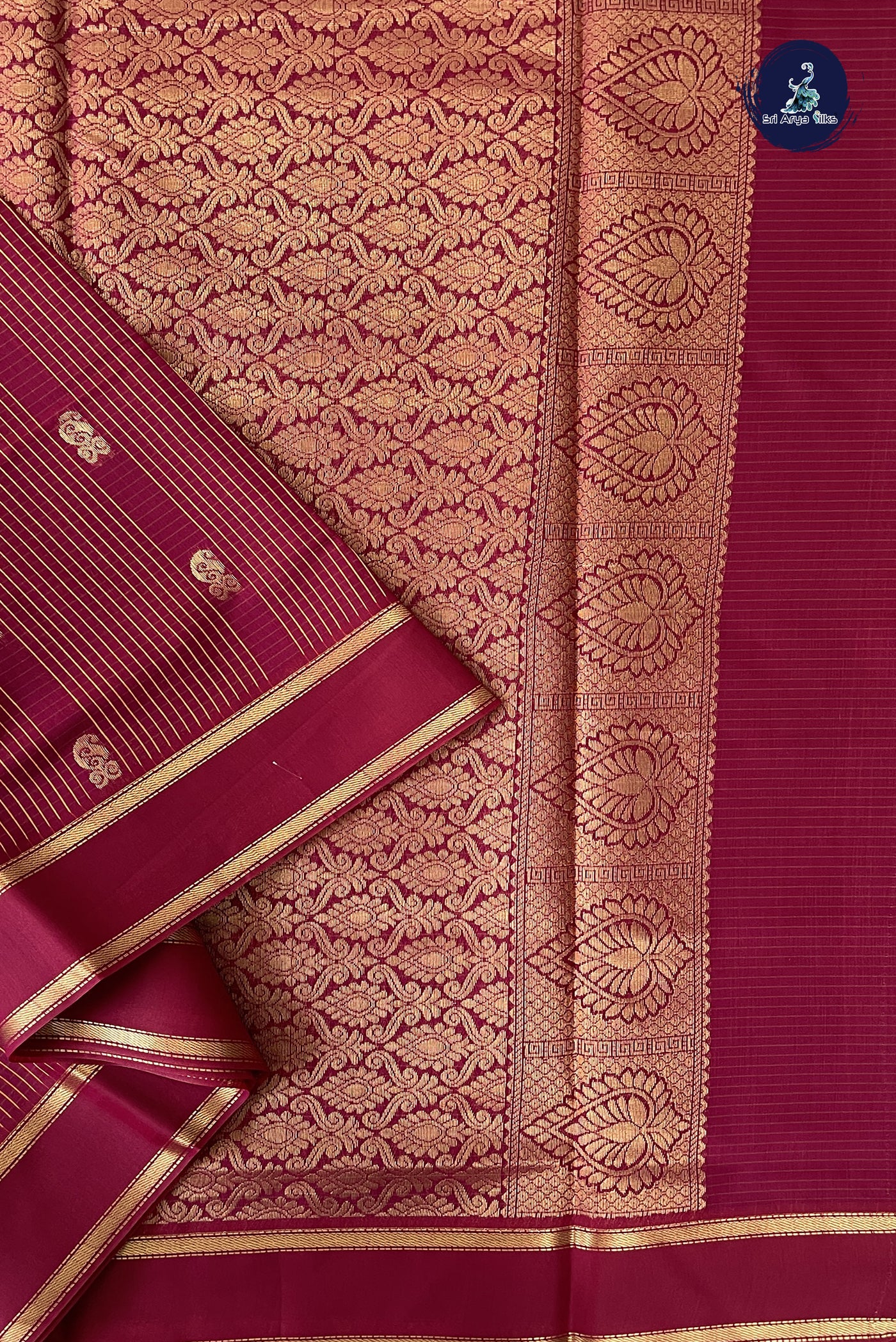 Pinkish Maroon Madisar Semi Silk Cotton Saree With Checked Pattern