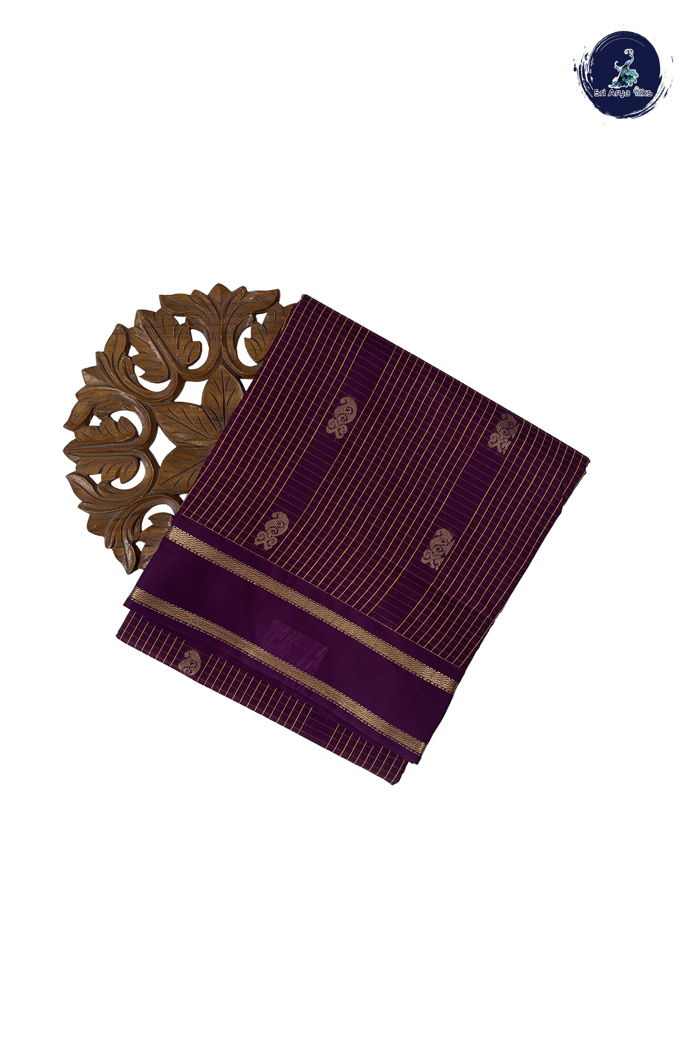 Dark Brinjal Madisar Semi Silk Cotton Saree With Checked Pattern