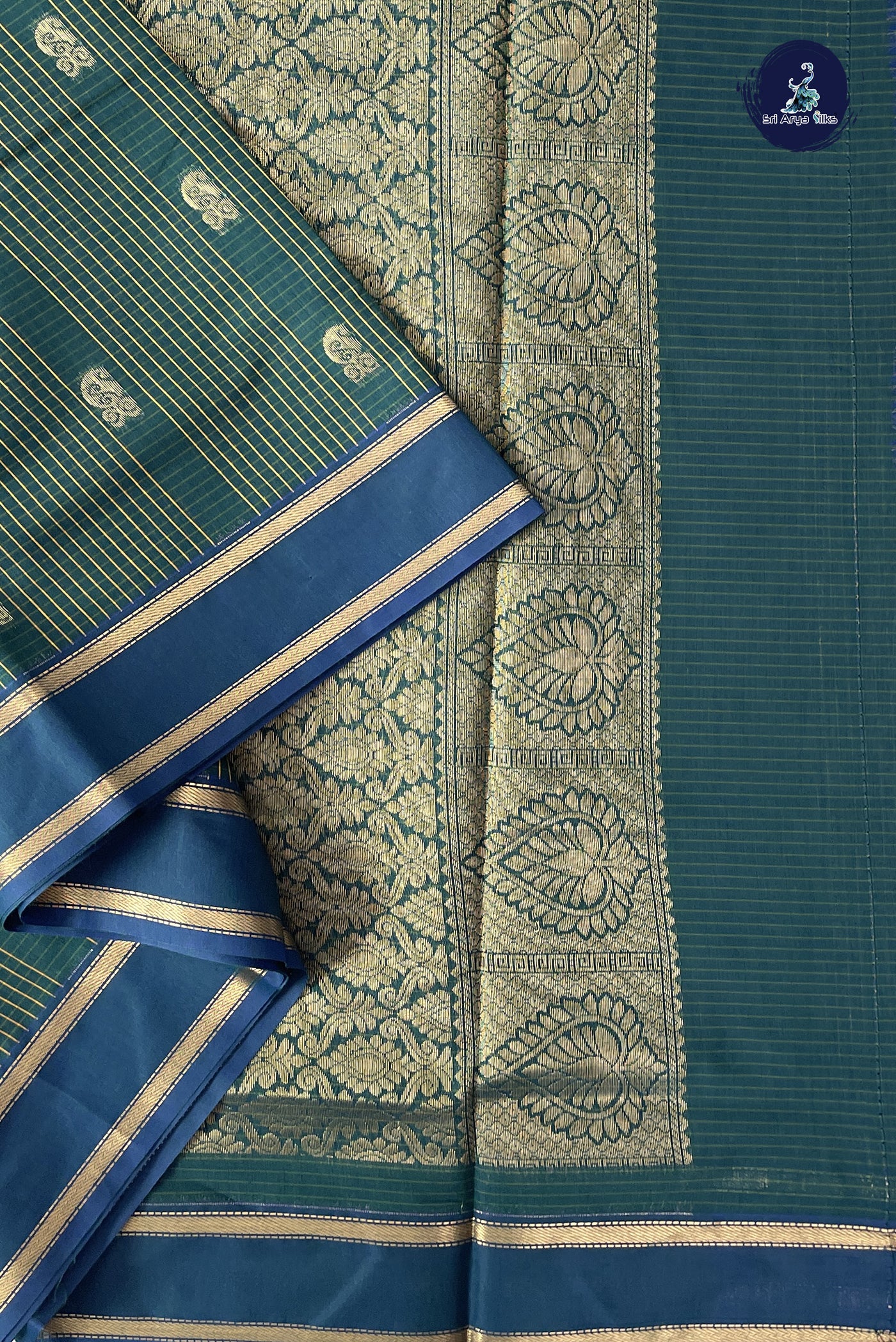 Bluish Green Madisar Semi Silk Cotton Saree With Checked Pattern