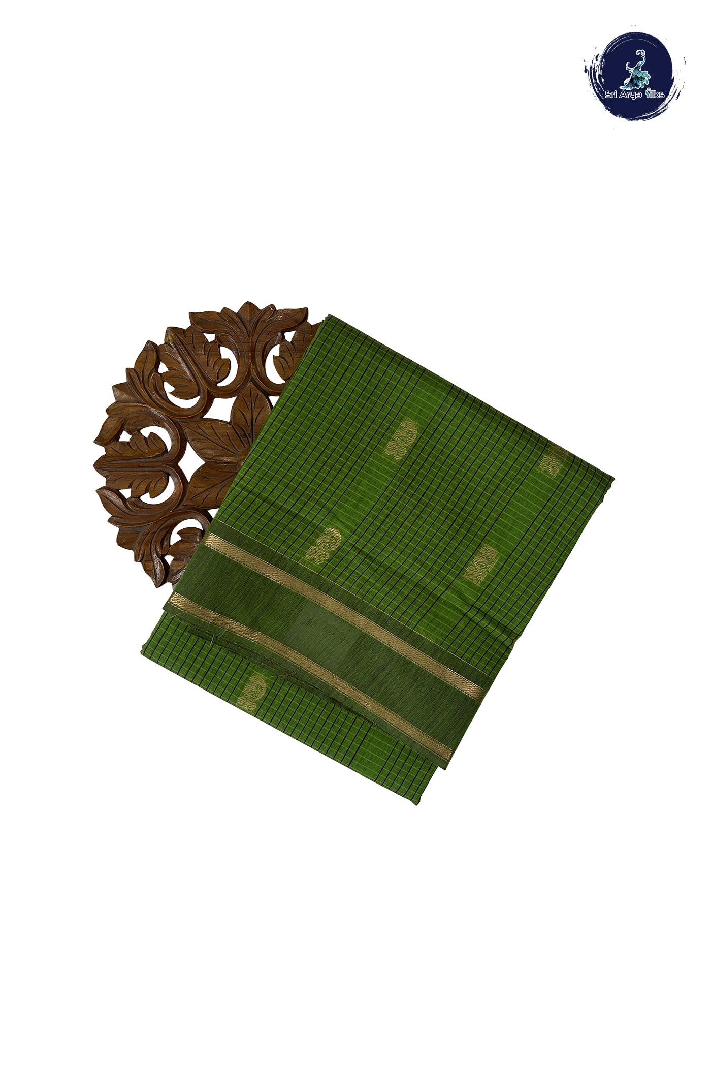 Light Green Madisar Semi Silk Cotton Saree With Checked Pattern