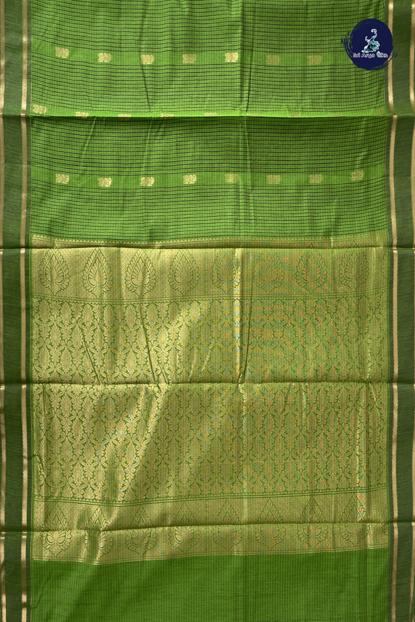 Light Green Madisar Semi Silk Cotton Saree With Checked Pattern