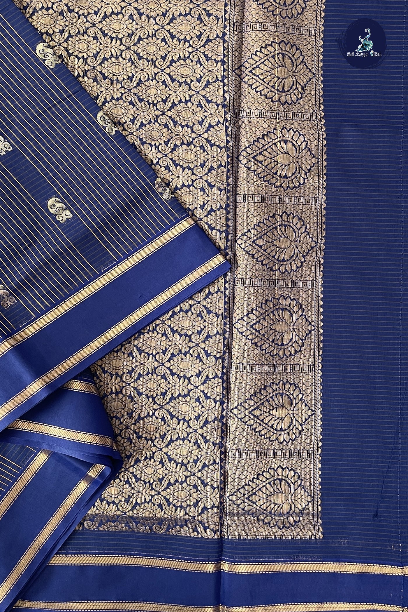 Navy Blue Madisar Semi Silk Cotton Saree With Checked Pattern