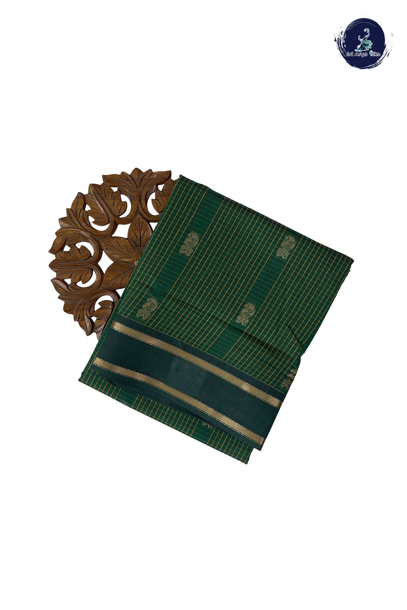 Dark Green Madisar Semi Silk Cotton Saree With Checked Pattern