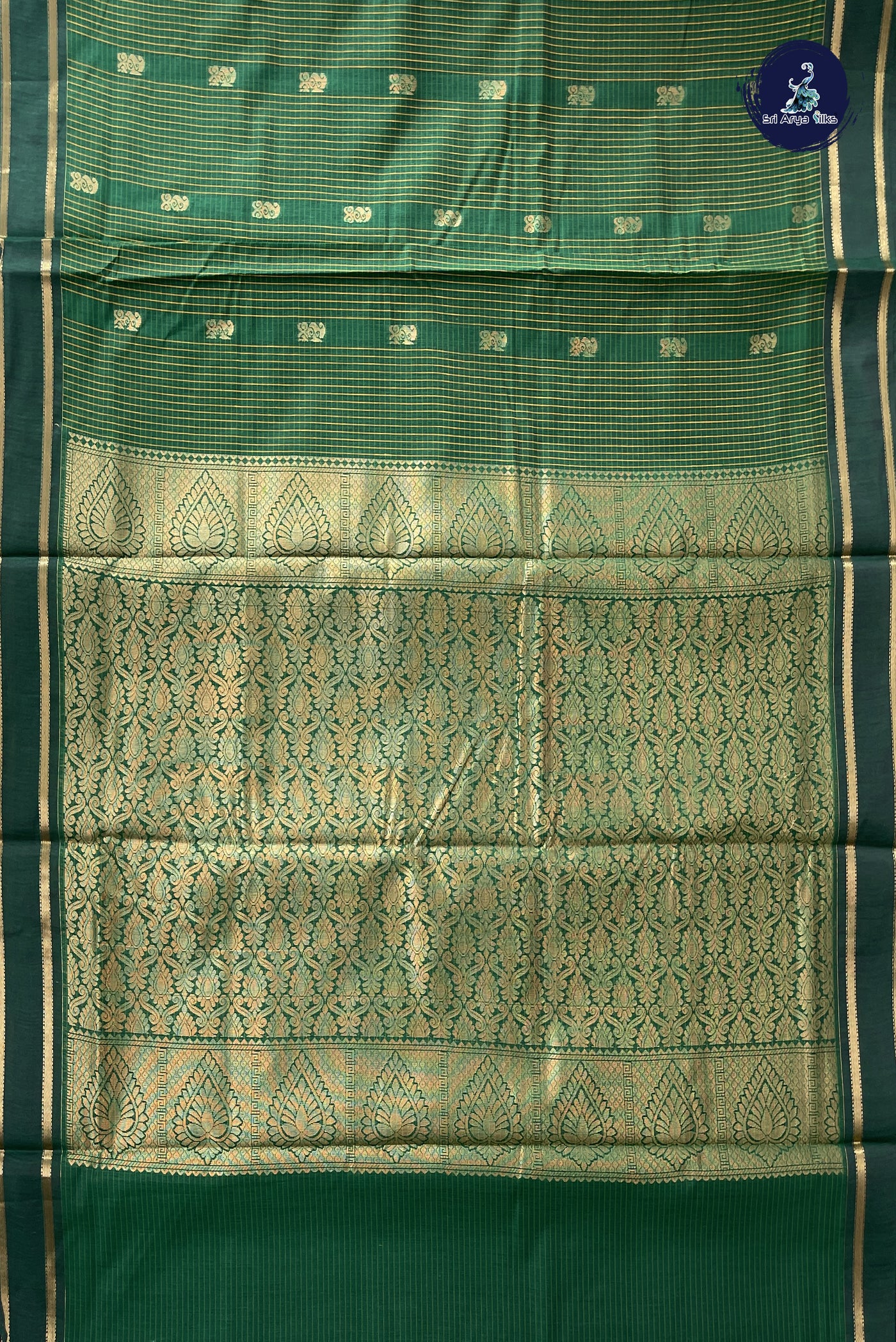 Dark Green Madisar Semi Silk Cotton Saree With Checked Pattern