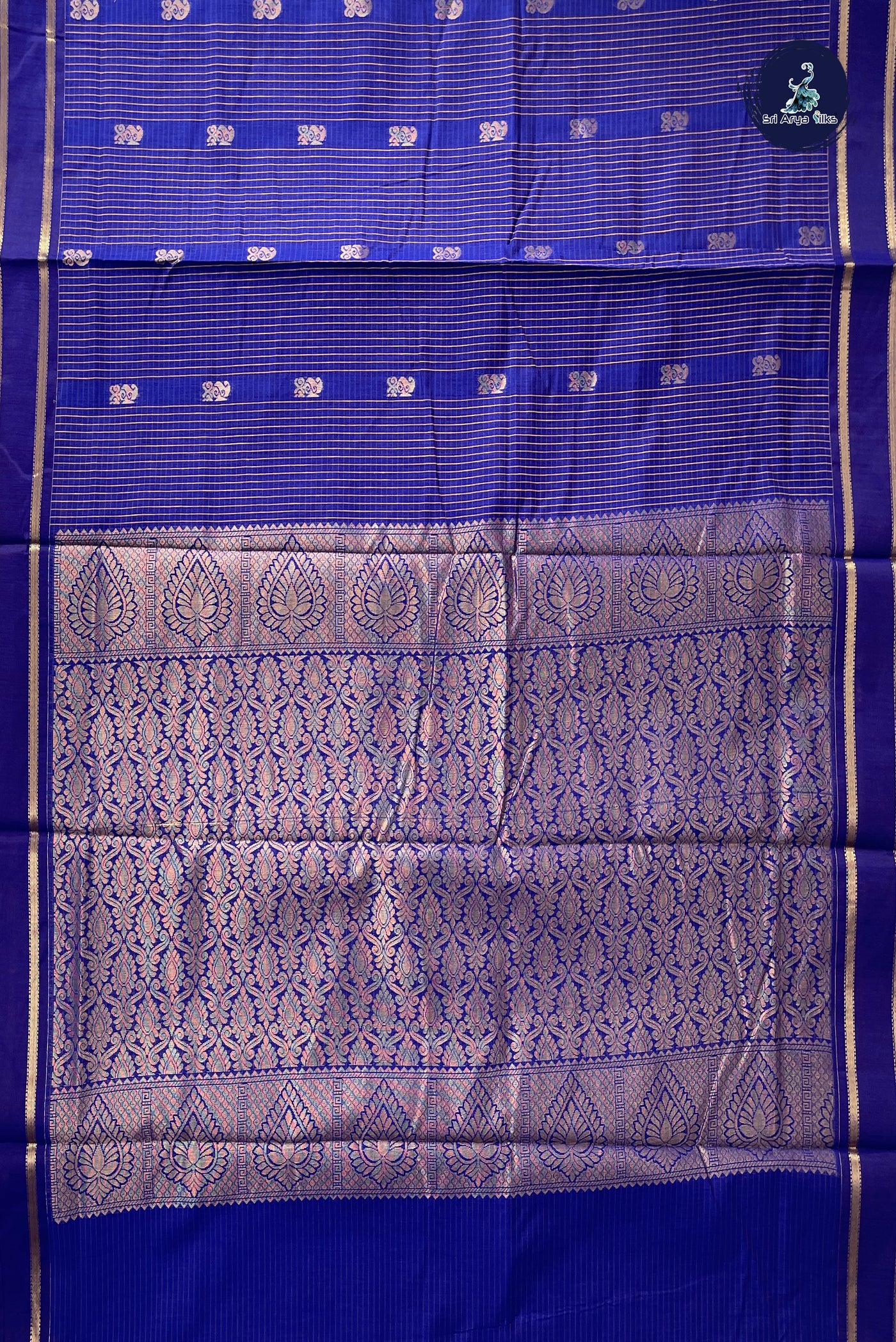MS Blue Madisar Semi Silk Cotton Saree With Checked Pattern
