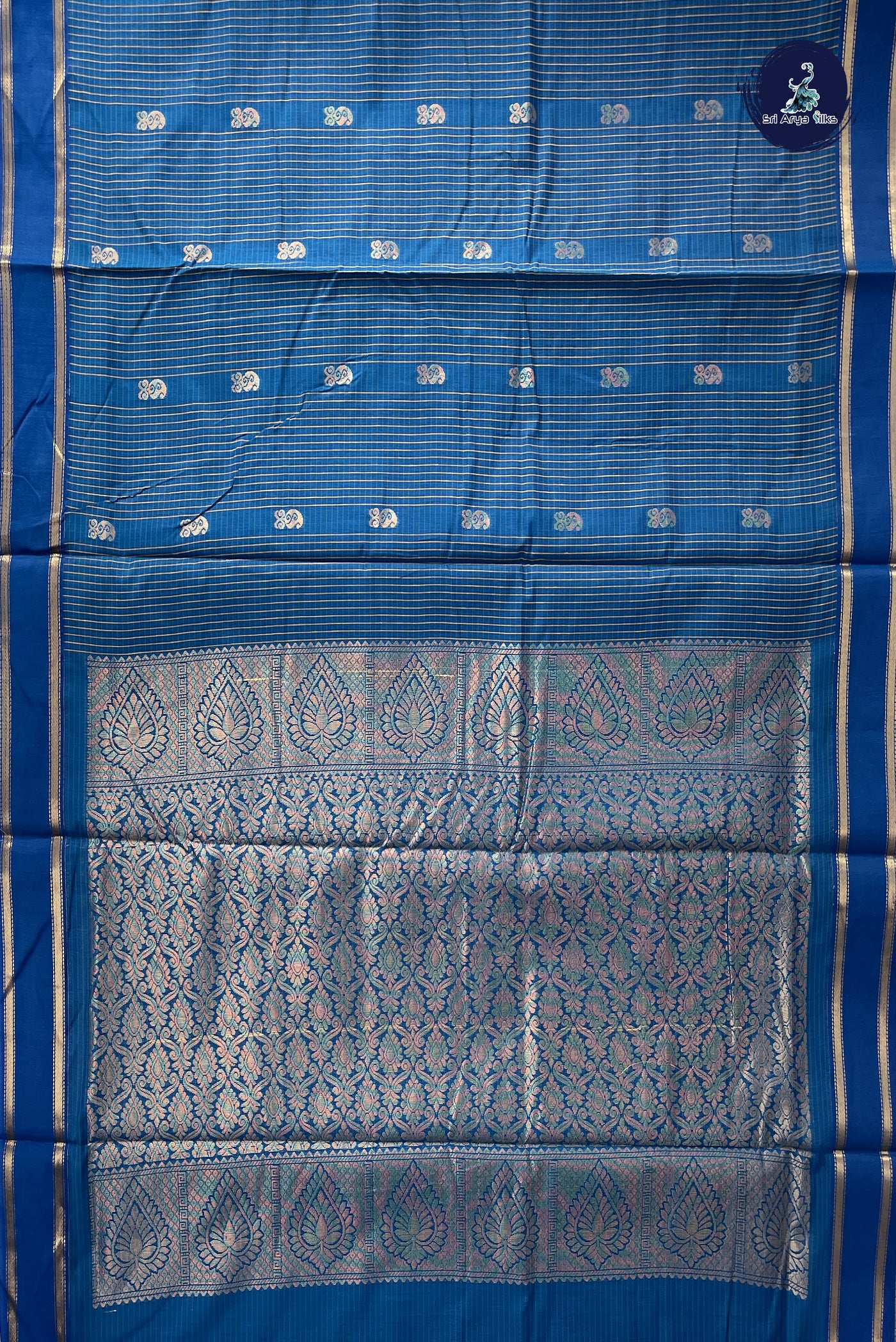 Sapphire Blue Madisar Semi Silk Cotton Saree With Checked Pattern
