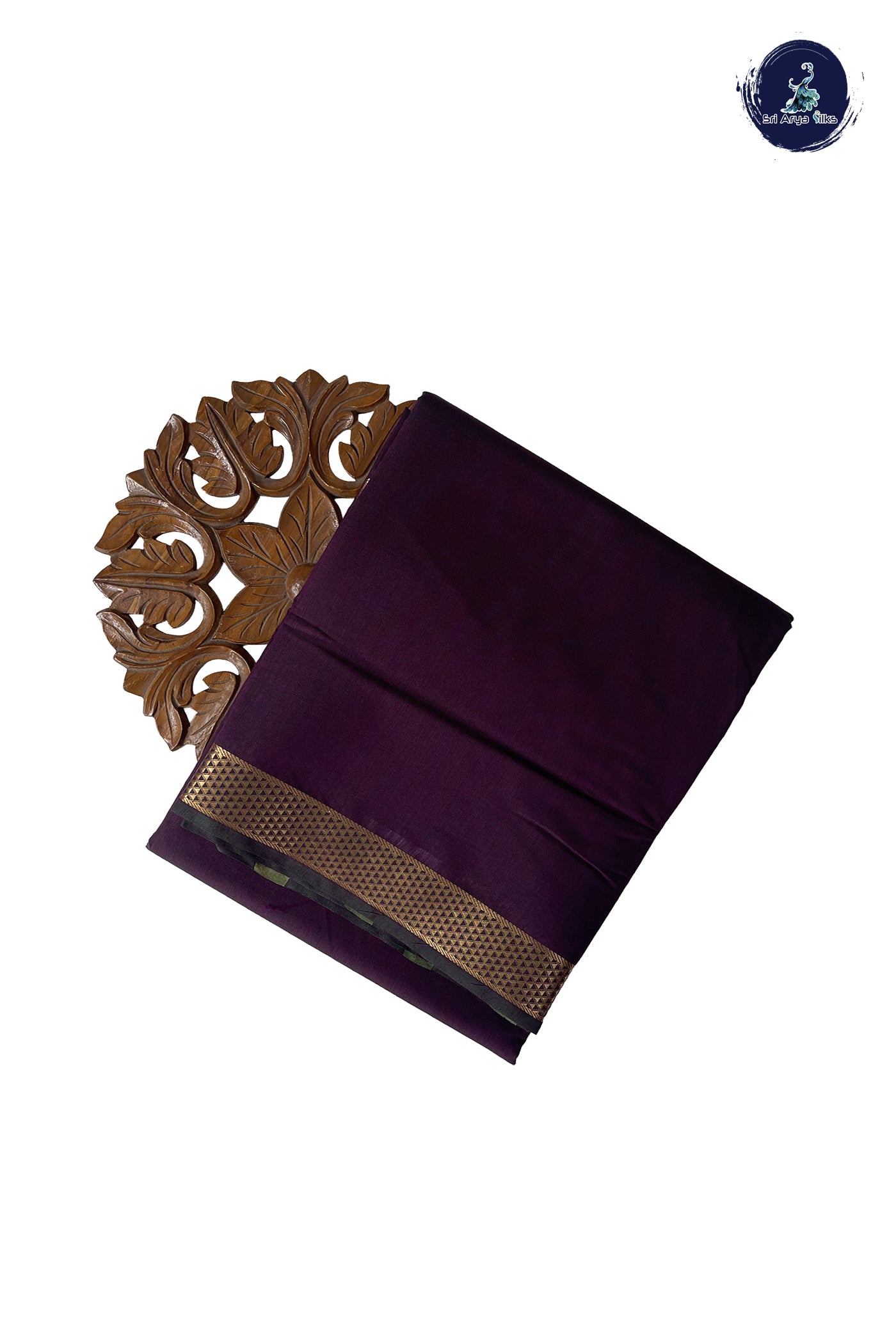 Dual Tone Wine Madisar Semi Silk Cotton Saree With Plain Pattern