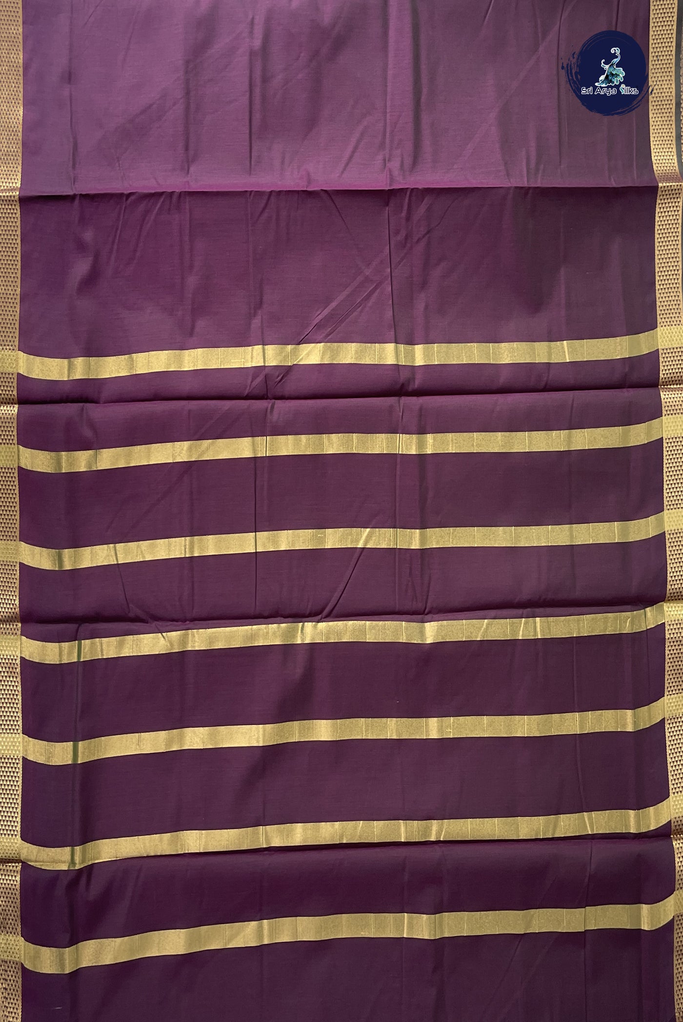 Dual Tone Wine Madisar Semi Silk Cotton Saree With Plain Pattern