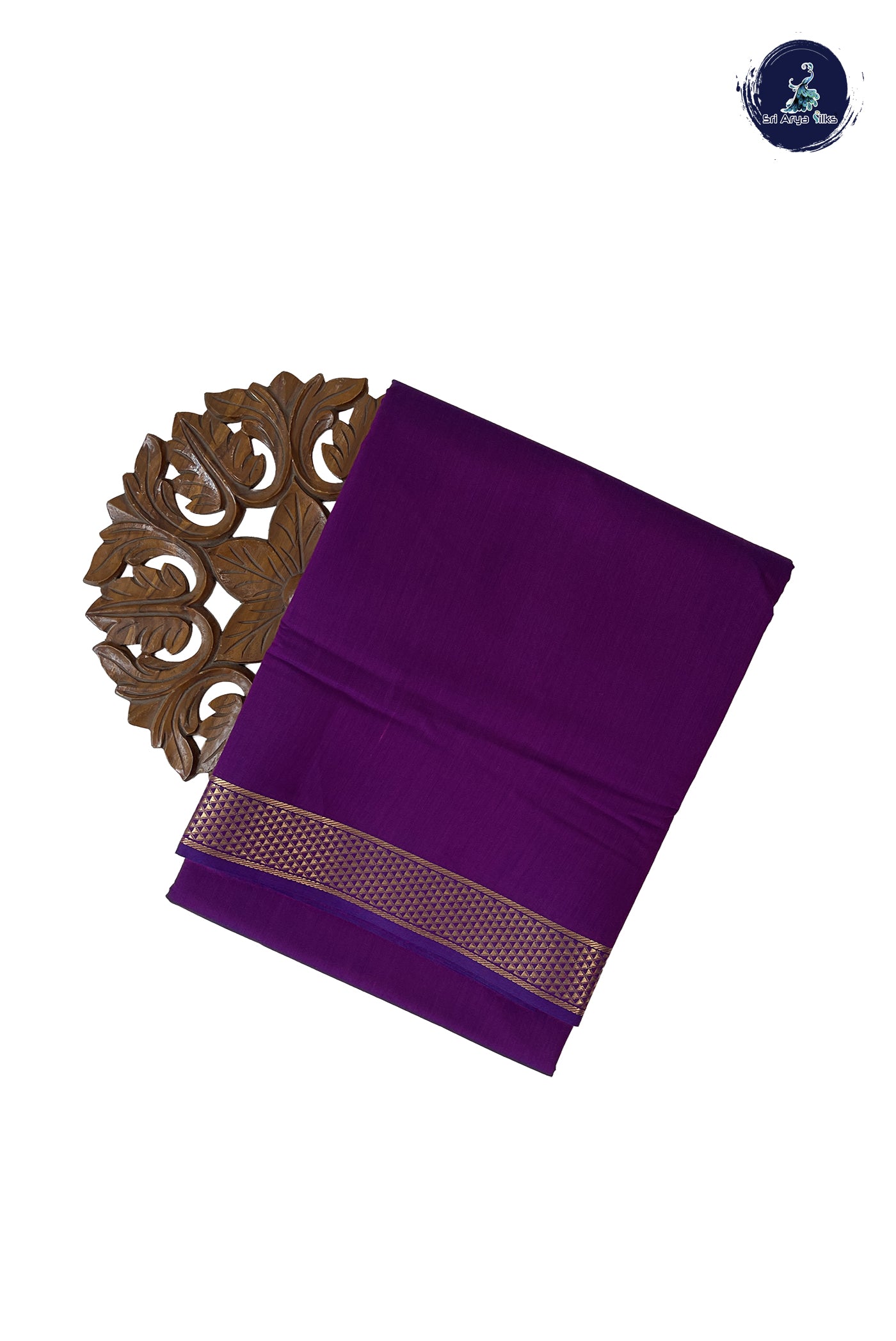 Dark Brinjal Madisar Semi Silk Cotton Saree With Plain Pattern