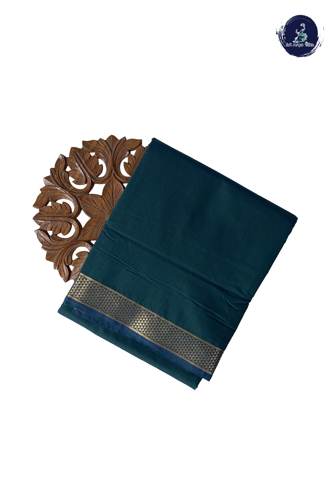 Bluish Green Madisar Semi Silk Cotton Saree With Plain Pattern
