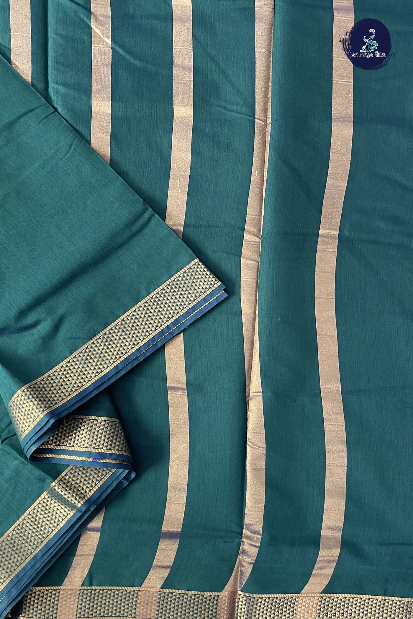 Bluish Green Madisar Semi Silk Cotton Saree With Plain Pattern