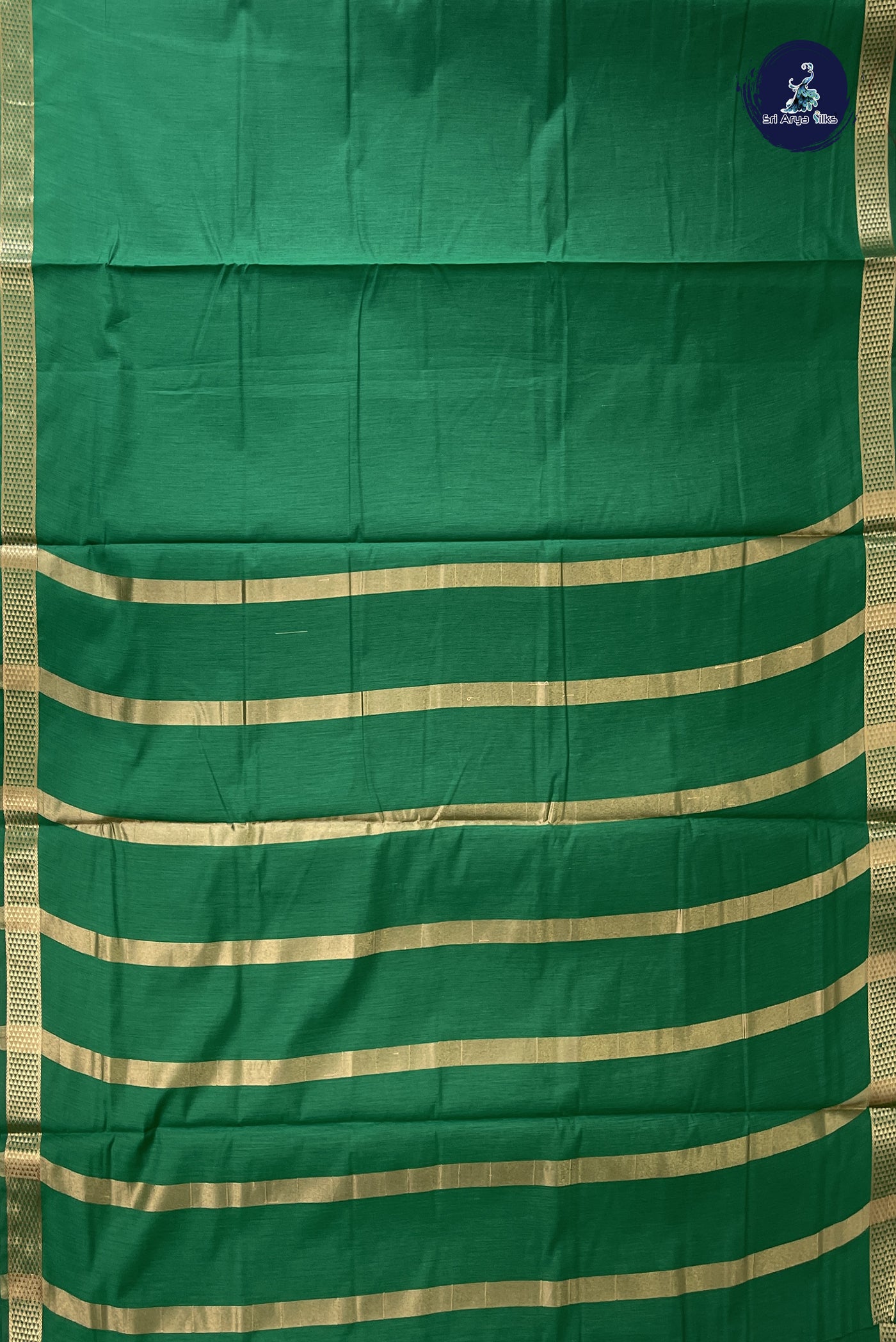 Green Madisar Semi Silk Cotton Saree With Plain Pattern