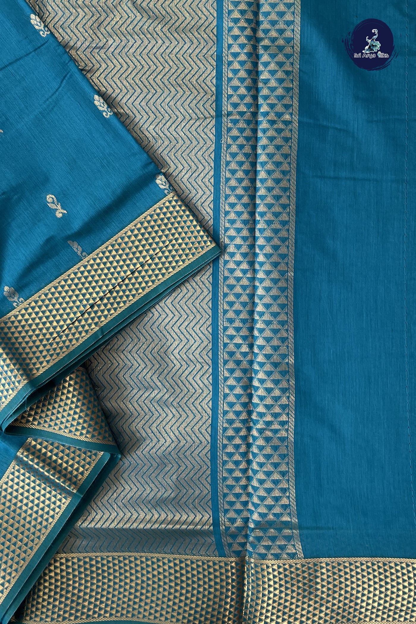 Sapphire Blue Madisar Semi Silk Cotton Saree With Zari Buttas Pattern