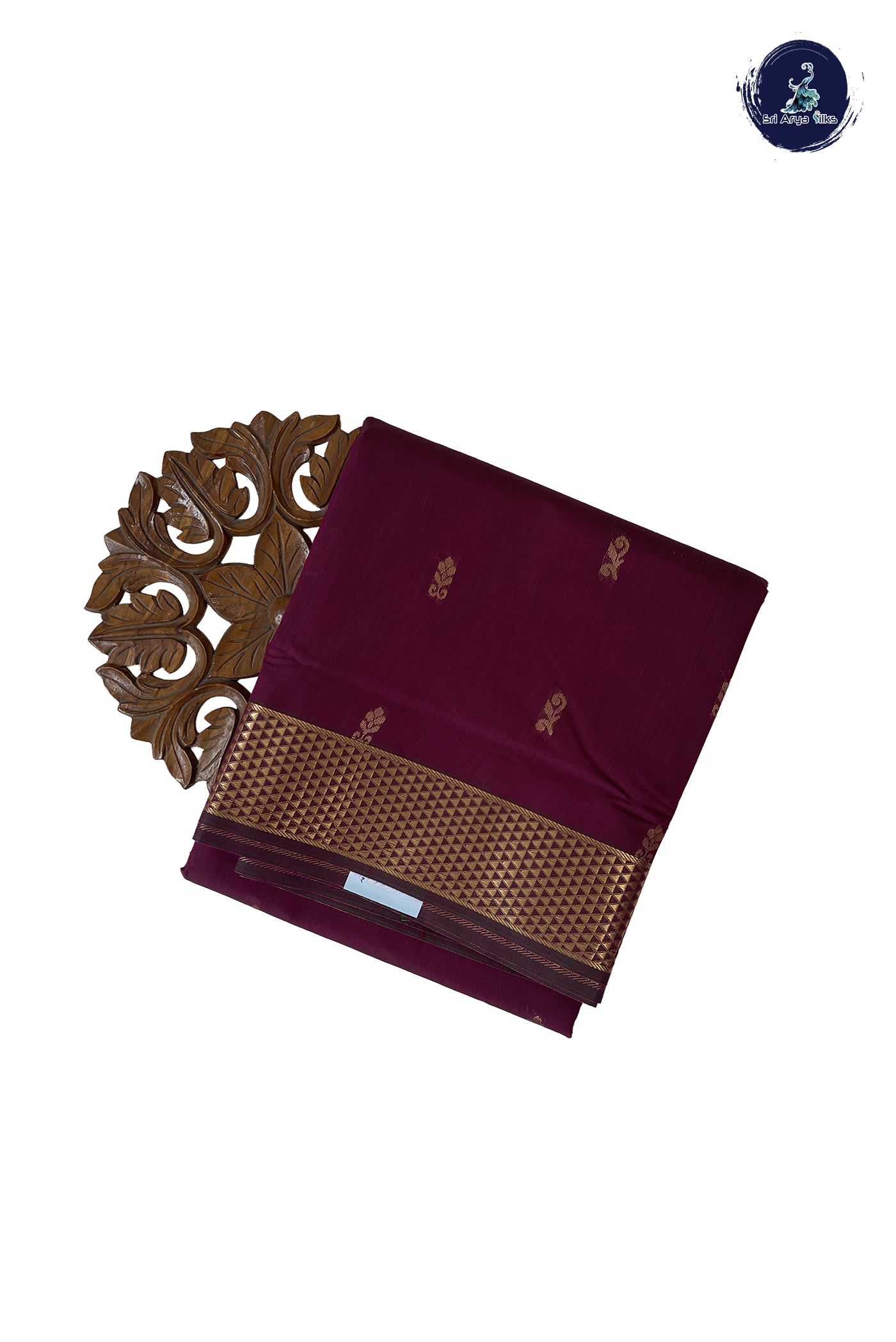 Dual Tone Wine Madisar Semi Silk Cotton Saree With Zari Buttas Pattern
