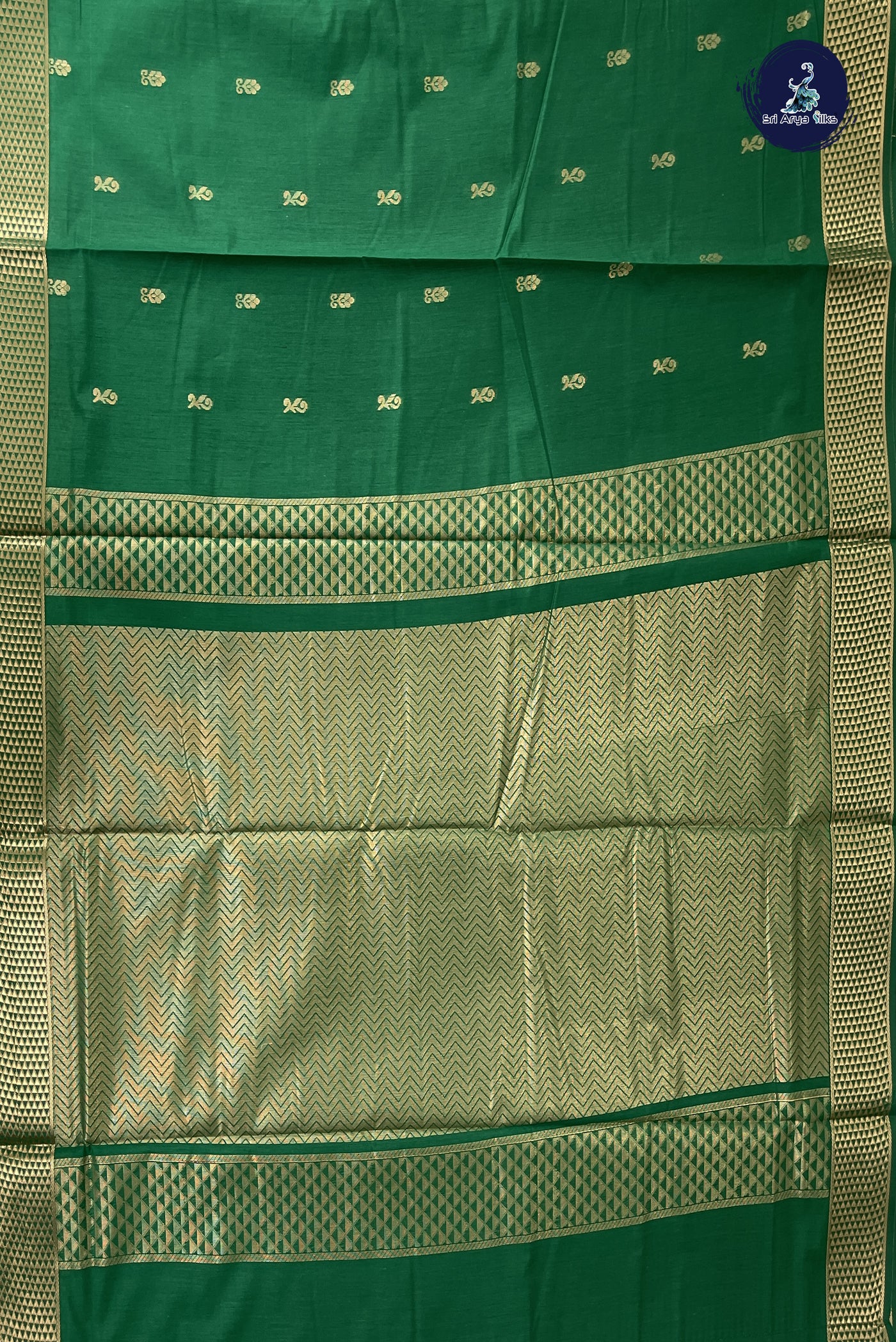 Green Madisar Semi Silk Cotton Saree With Zari Buttas Pattern