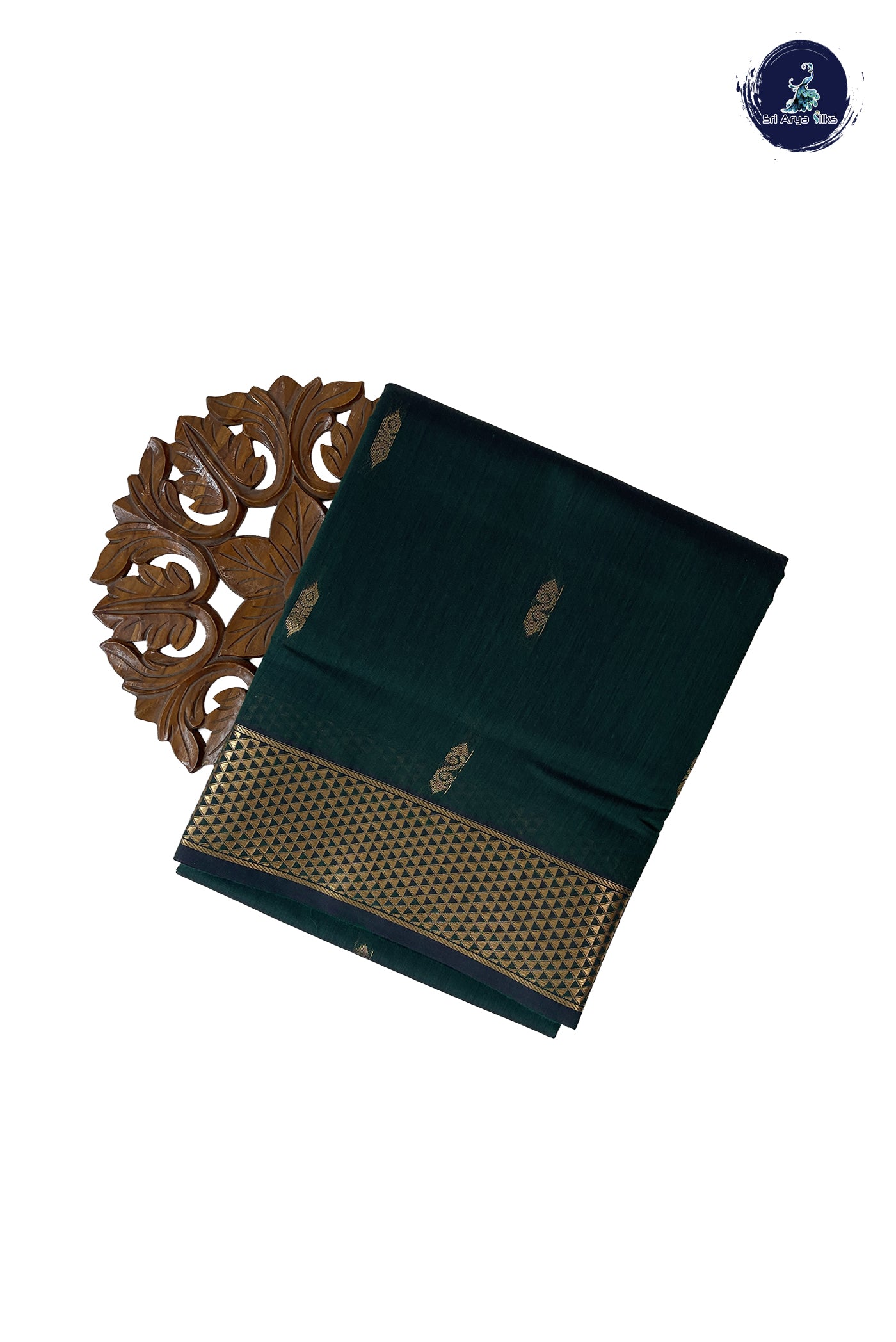 Dark Green Madisar Semi Silk Cotton Saree With Zari Buttas Pattern