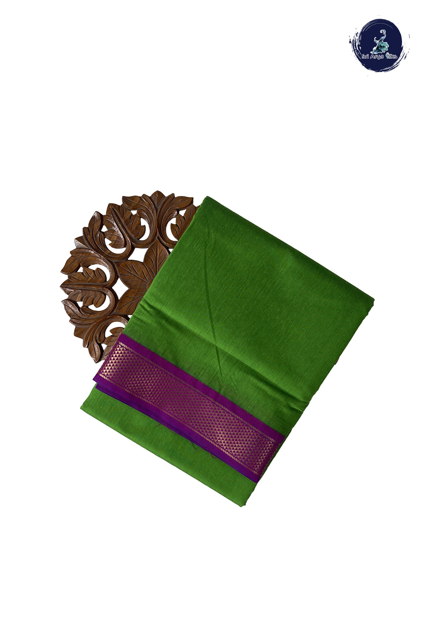 Green Madisar Semi Silk Cotton Saree With Plain Pattern