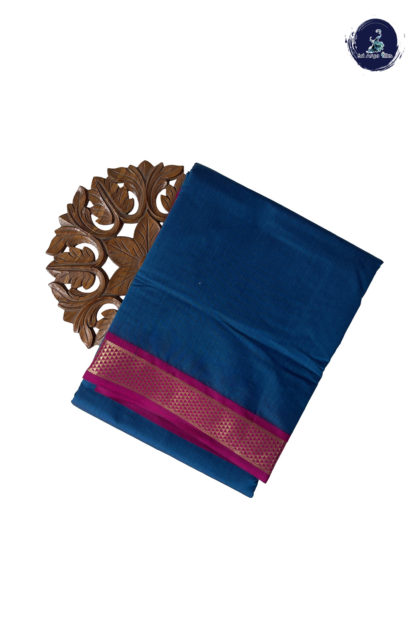 Sapphire Blue Madisar Semi Silk Cotton Saree With Plain Pattern