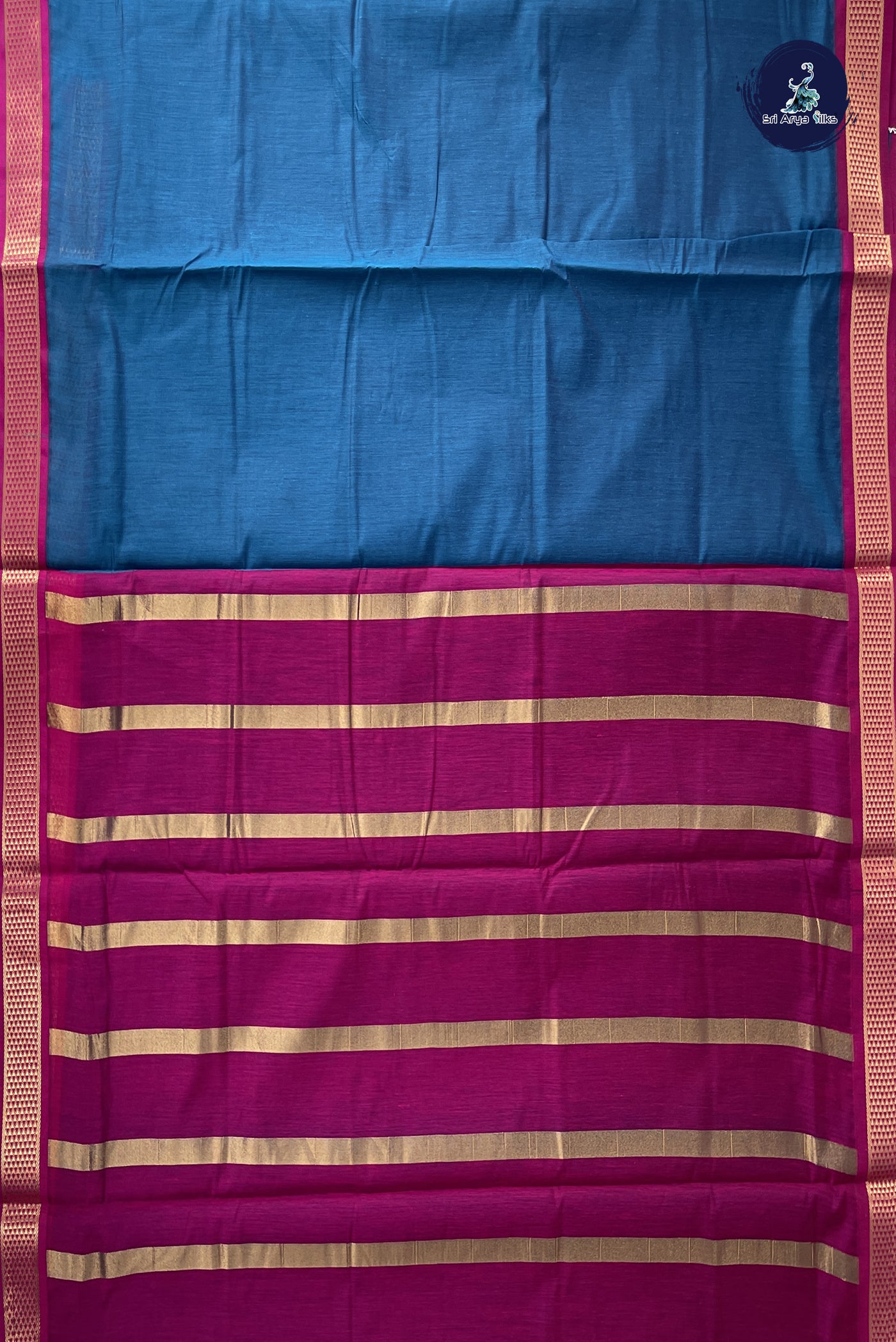 Sapphire Blue Madisar Semi Silk Cotton Saree With Plain Pattern