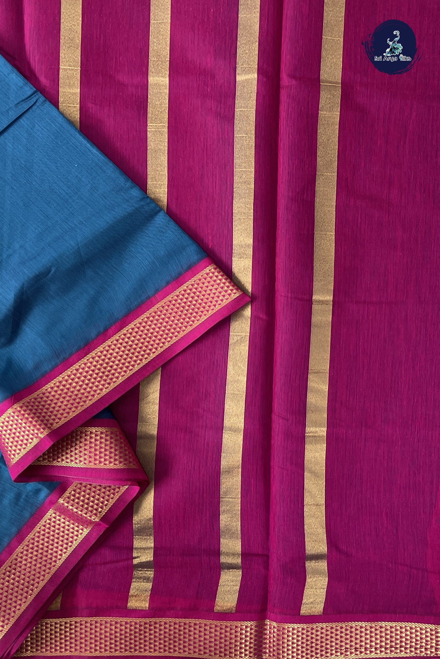 Sapphire Blue Madisar Semi Silk Cotton Saree With Plain Pattern