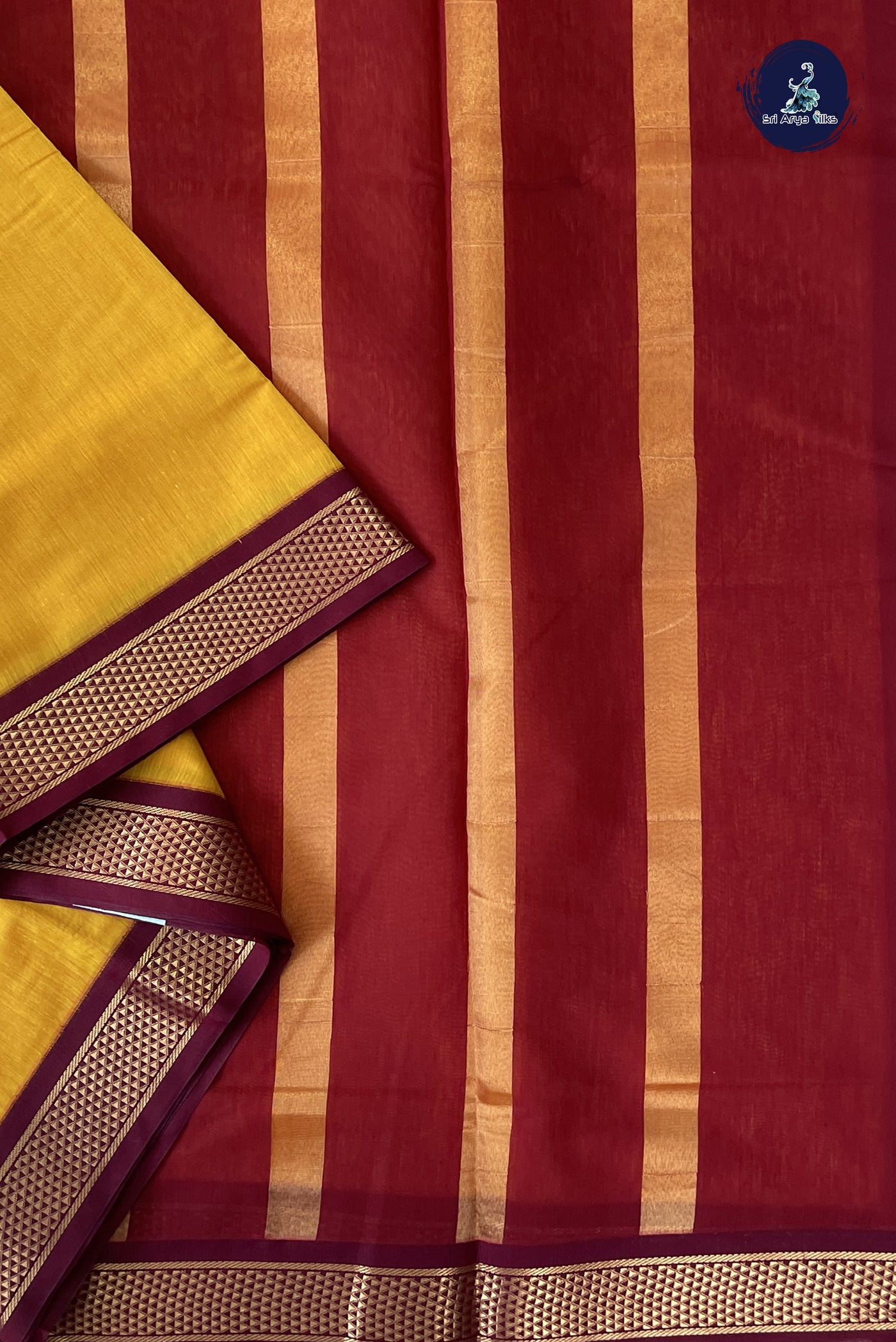 Yellow Madisar Semi Silk Cotton Saree With Plain Pattern