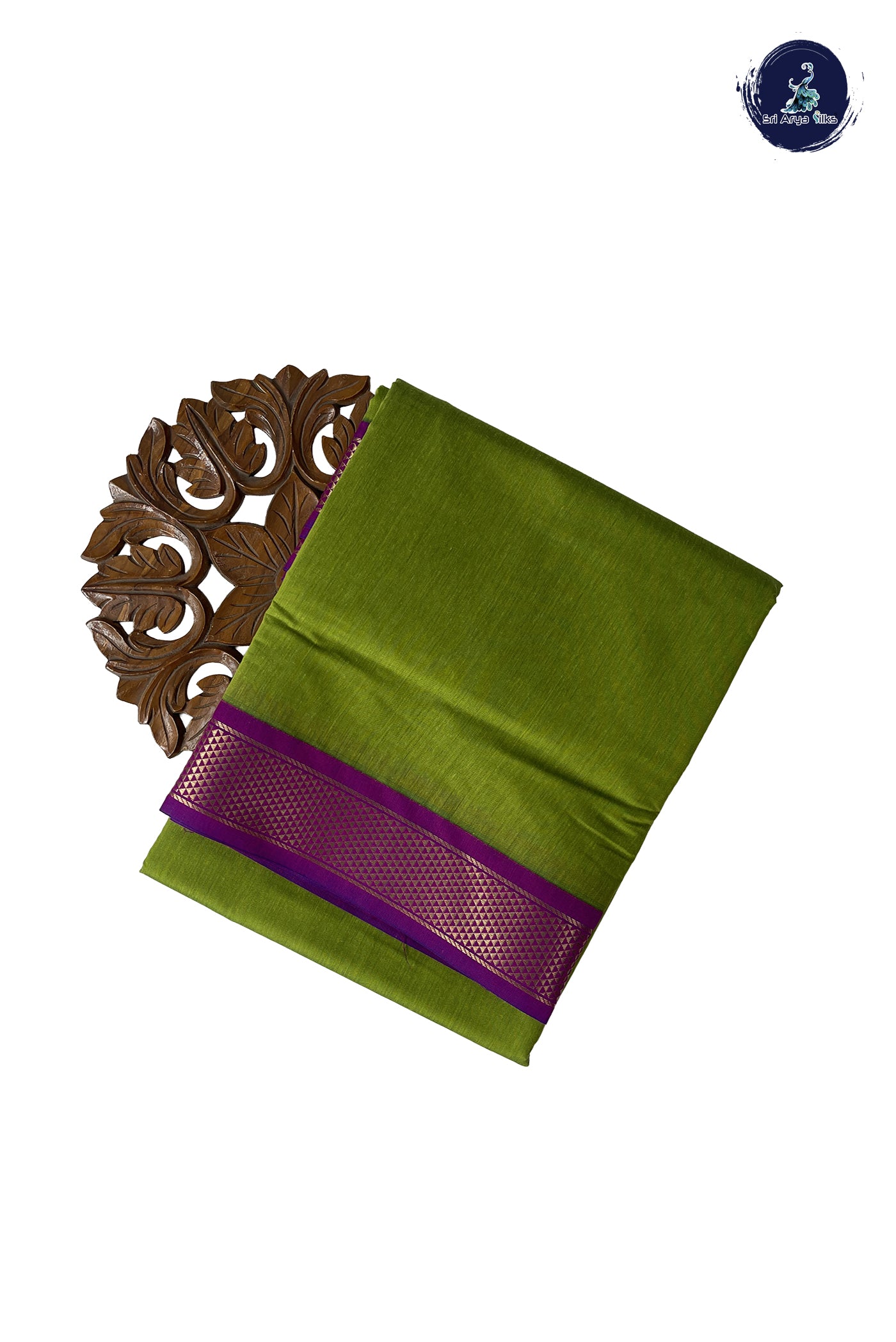 Green Madisar Semi Silk Cotton Saree With Plain Pattern