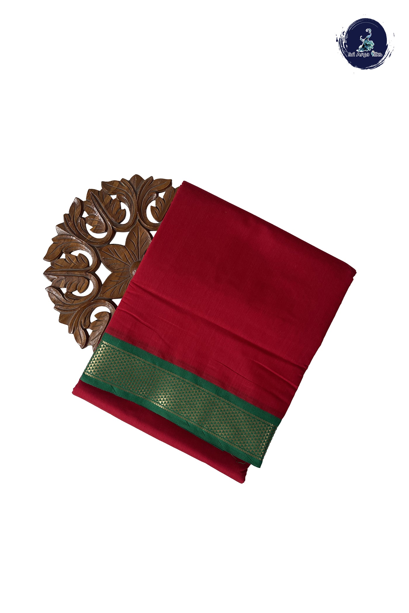 Red Madisar Semi Silk Cotton Saree With Plain Pattern
