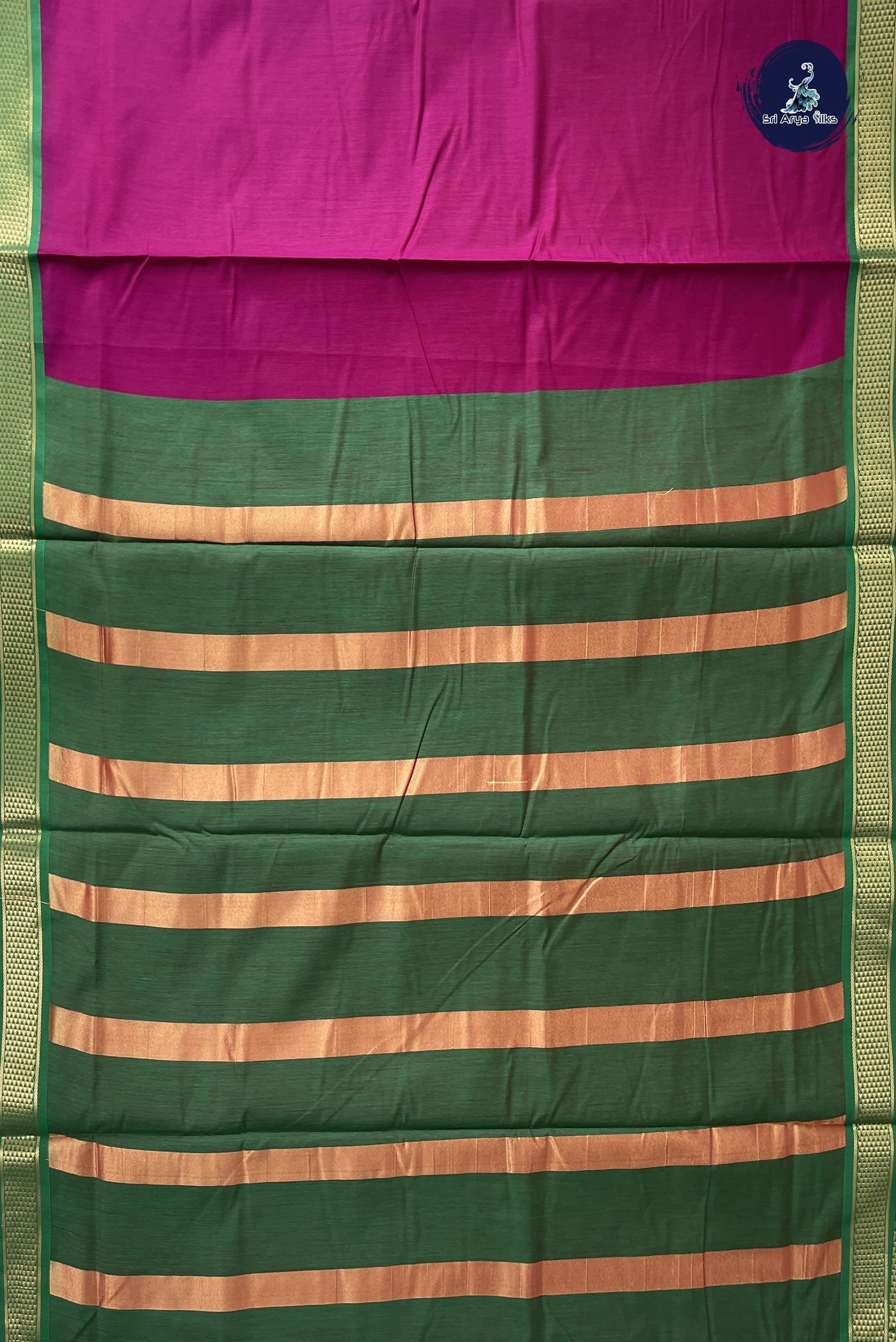 Magenta Purple Madisar Semi Silk Cotton Saree With Plain Pattern
