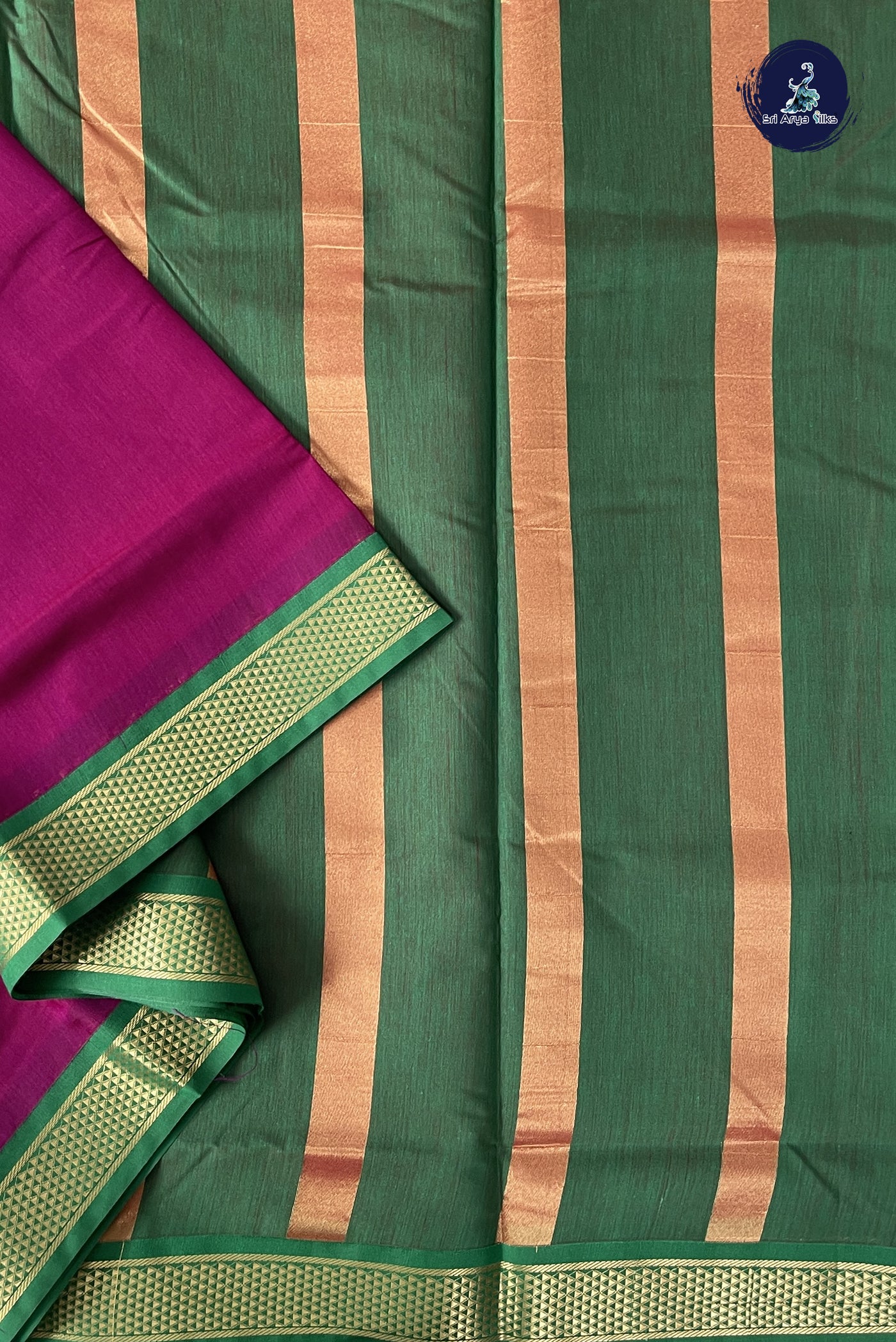 Magenta Purple Madisar Semi Silk Cotton Saree With Plain Pattern