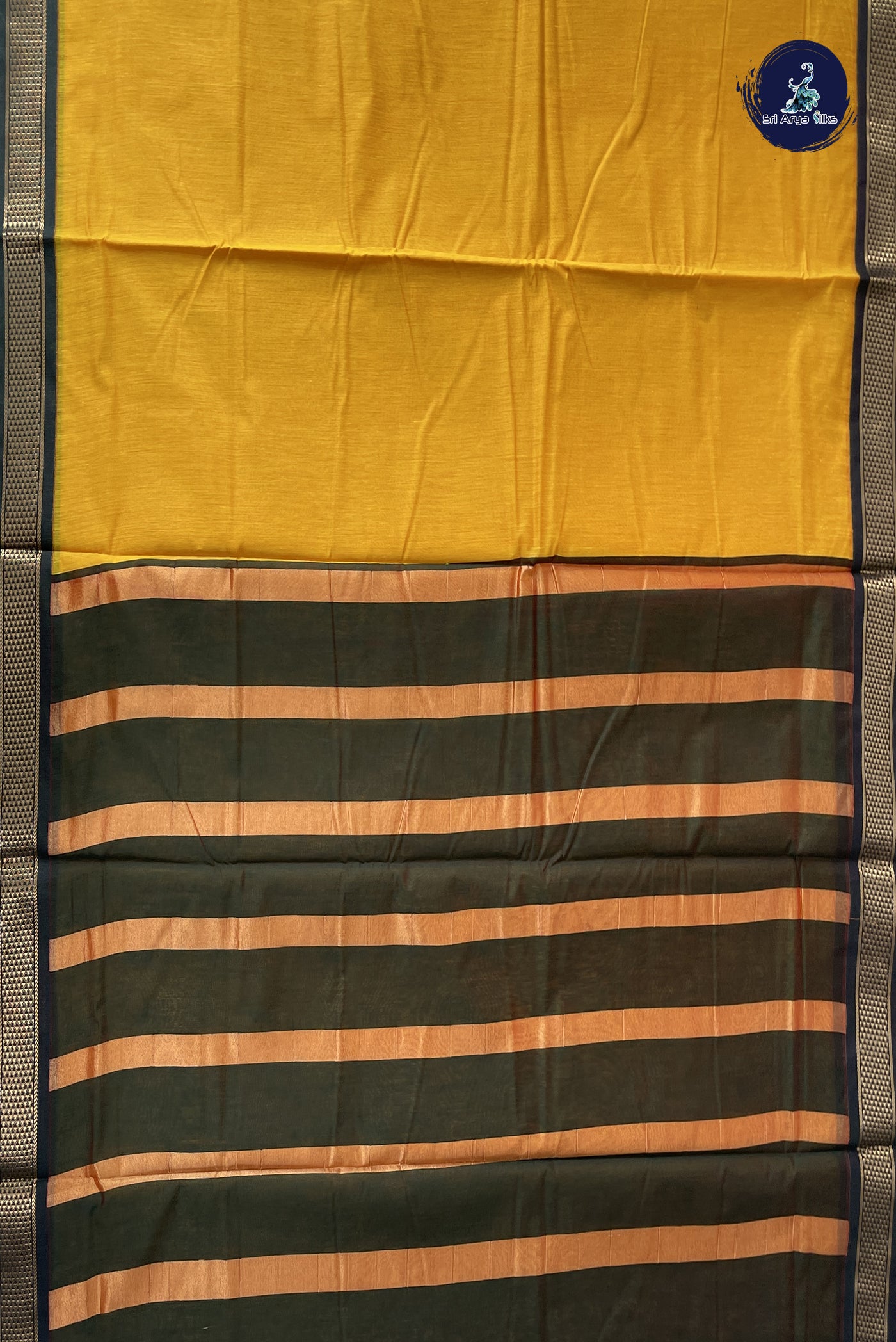 Yellow Madisar Semi Silk Cotton Saree With Plain Pattern