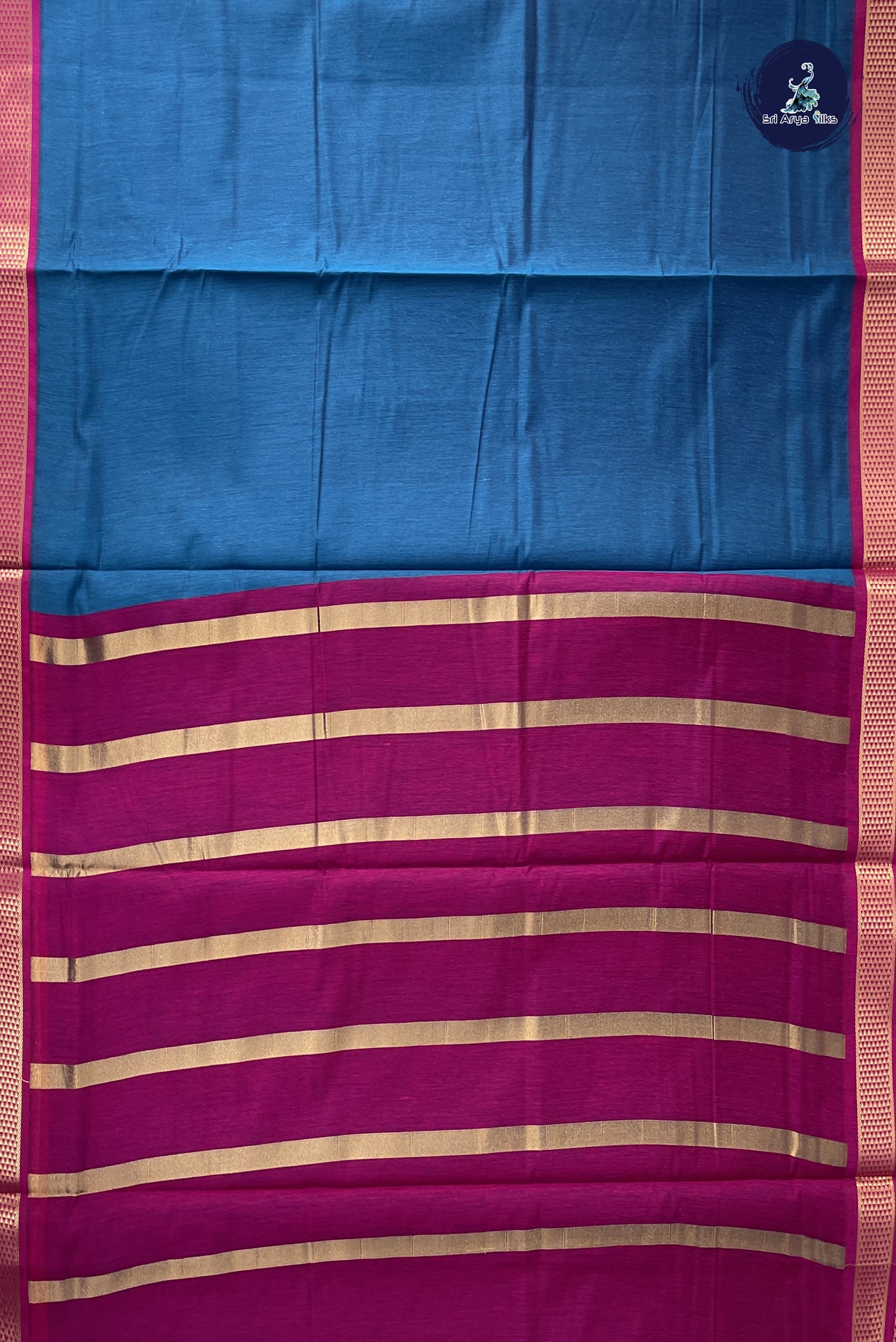 Sapphire Blue Madisar Semi Silk Cotton Saree With Plain Pattern