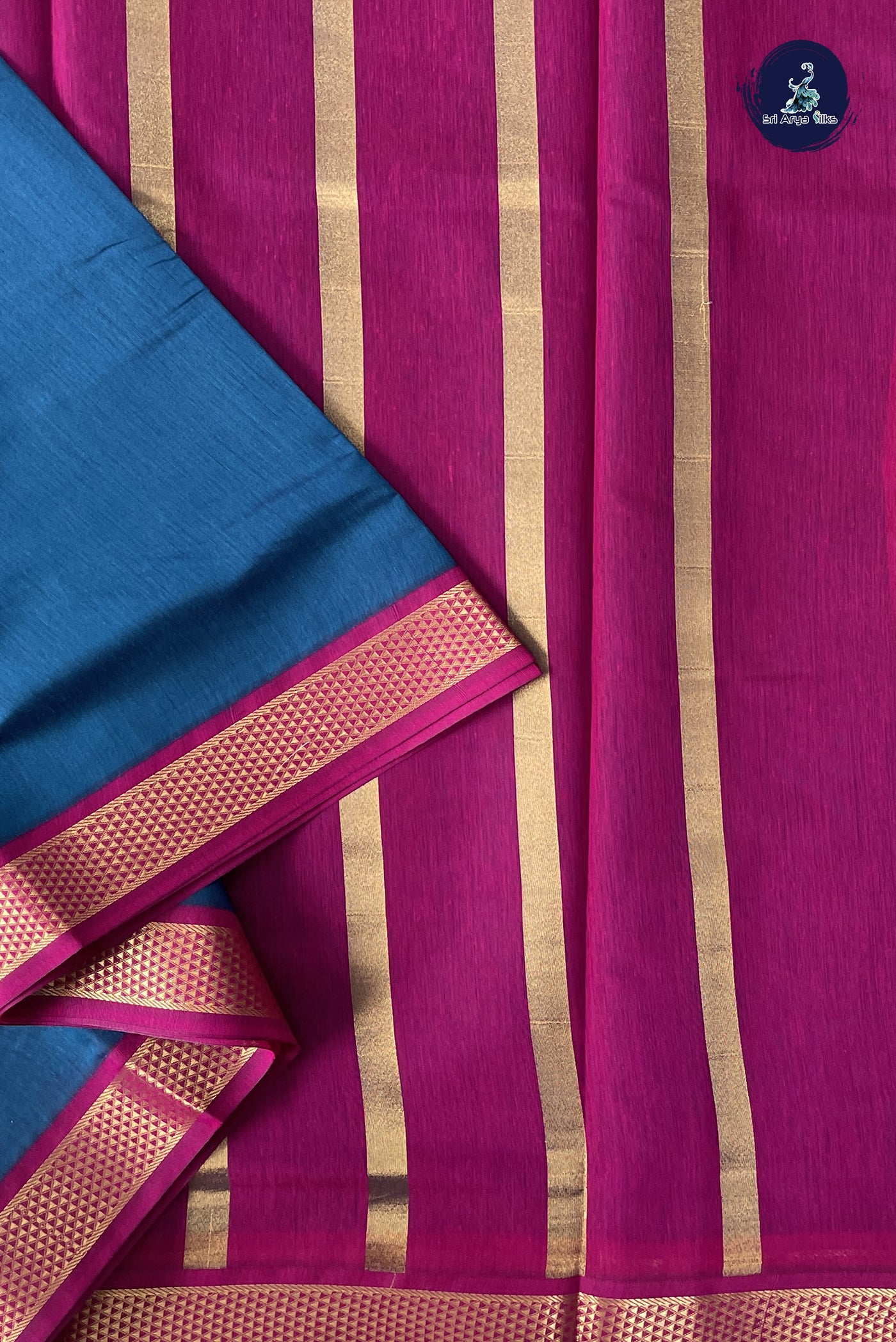 Sapphire Blue Madisar Semi Silk Cotton Saree With Plain Pattern