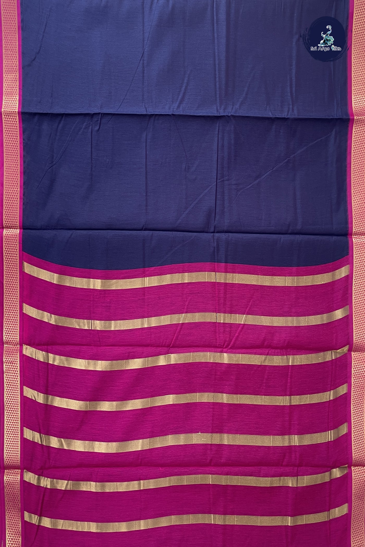 Navy Blue Madisar Semi Silk Cotton Saree With Plain Pattern