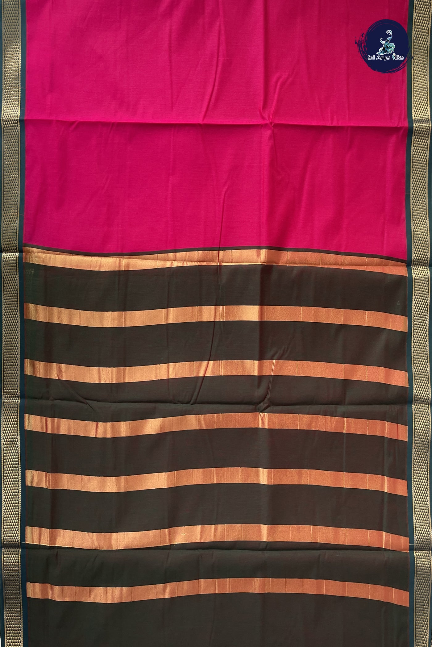 Dark Pink Madisar Semi Silk Cotton Saree With Plain Pattern