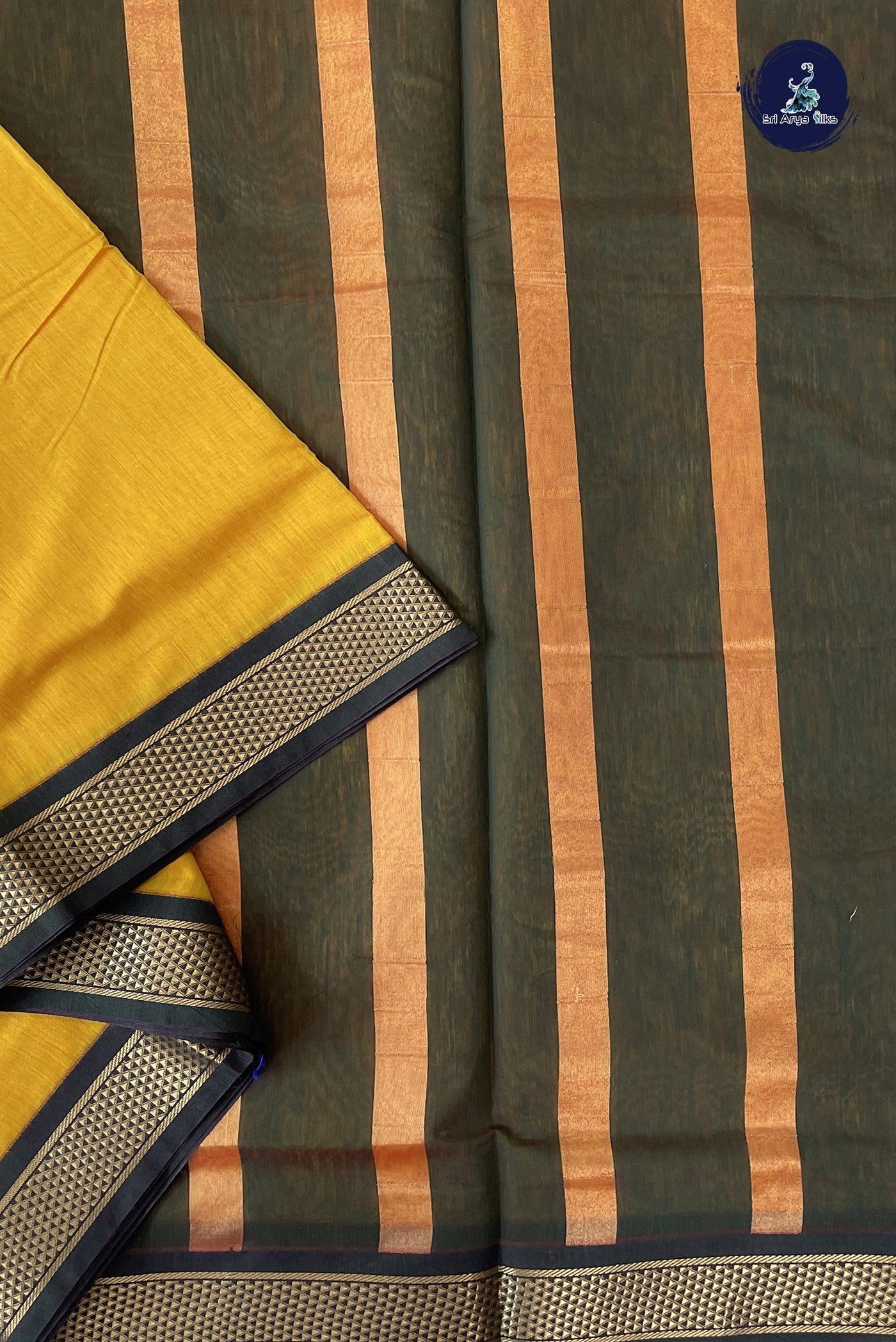 Yellow Madisar Semi Silk Cotton Saree With Plain Pattern