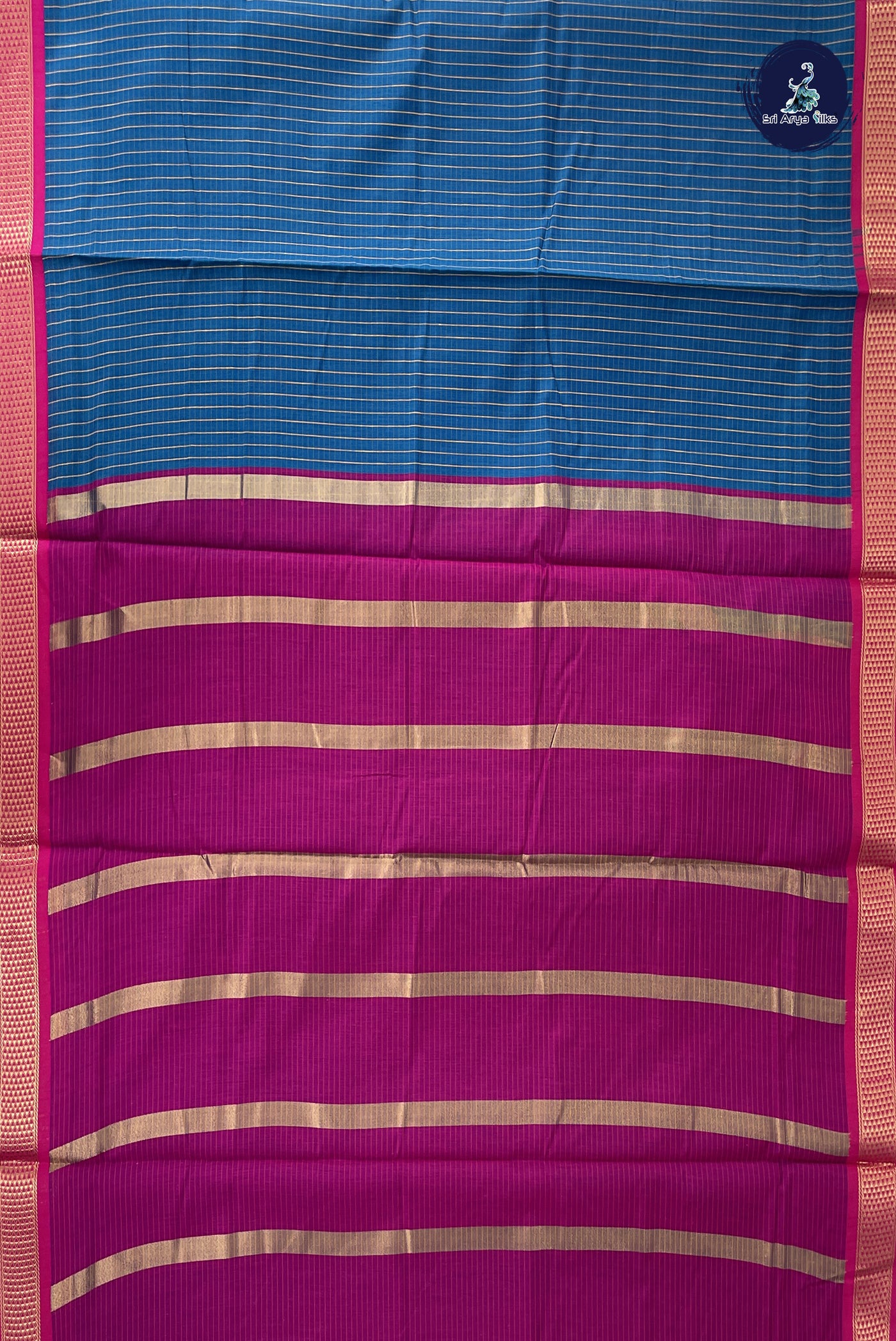 Sapphire Blue Madisar Semi Silk Cotton Saree With Checked Pattern
