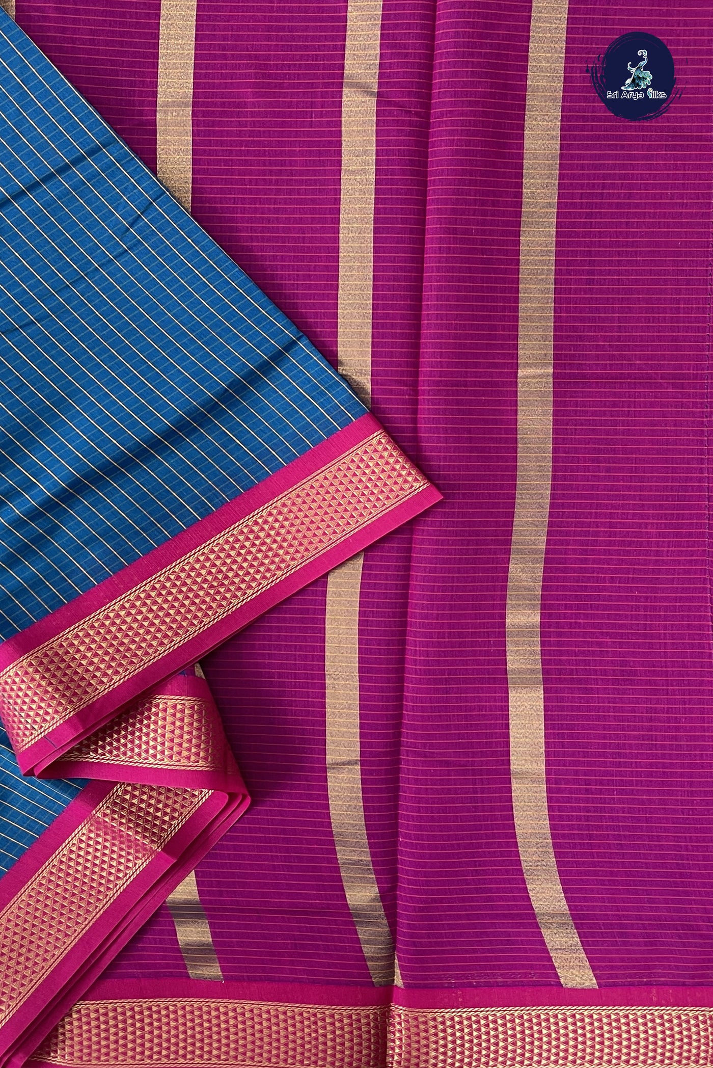 Sapphire Blue Madisar Semi Silk Cotton Saree With Checked Pattern