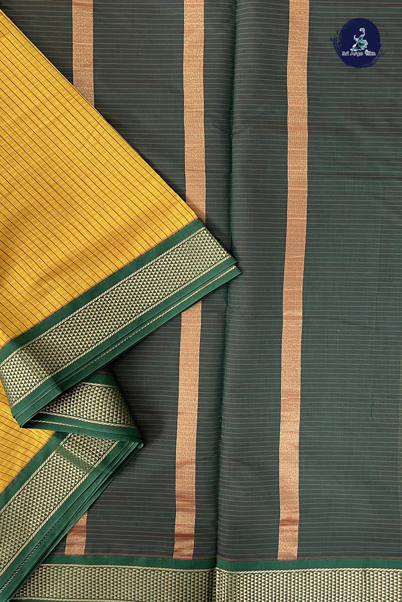 Yellow Madisar Semi Silk Cotton Saree With Checked Pattern