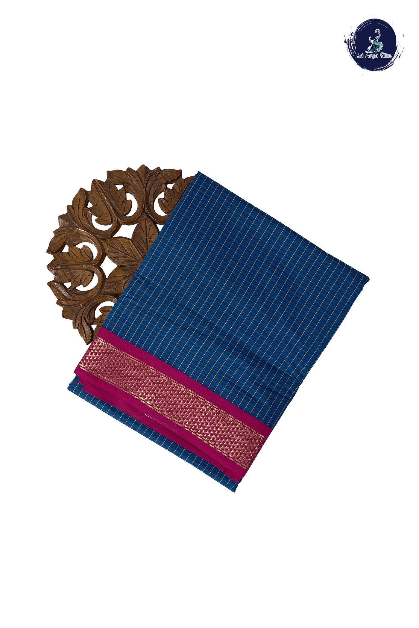 Sapphire Blue Madisar Semi Silk Cotton Saree With Checked Pattern